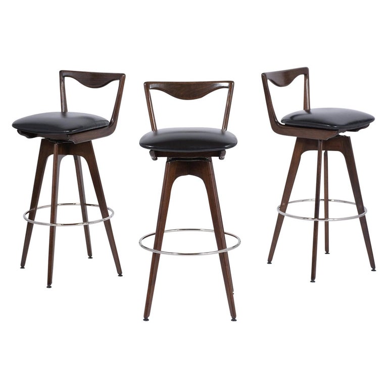 Set of Three MidCentury Modern Swivel Bar Stools at 1stDibs