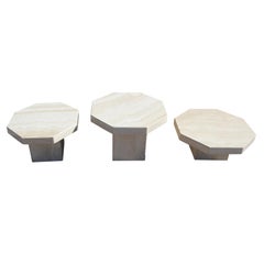 Set of Three Mid-Century Modern Travertine Hexagonal Side Tables