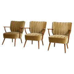 Set of Three Mid-Century Modern Upholstered Armchairs Gold Bronze