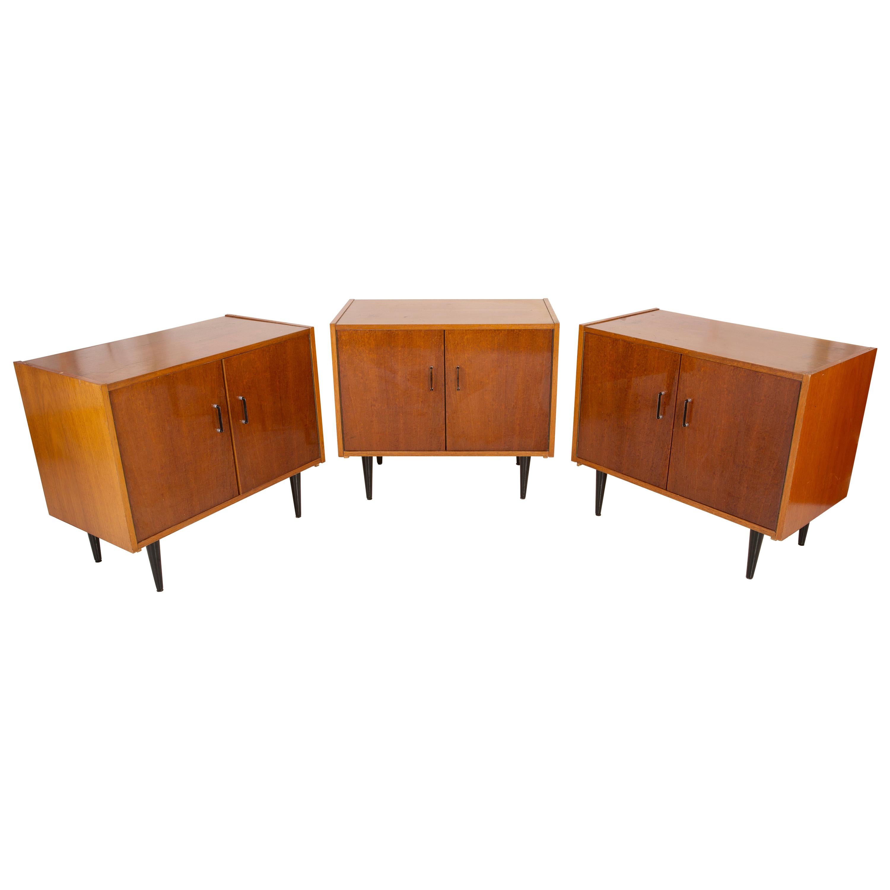 Set of Three Mid-Century Modern Vintage Sideboards, Wood, Poland, 1960s For Sale