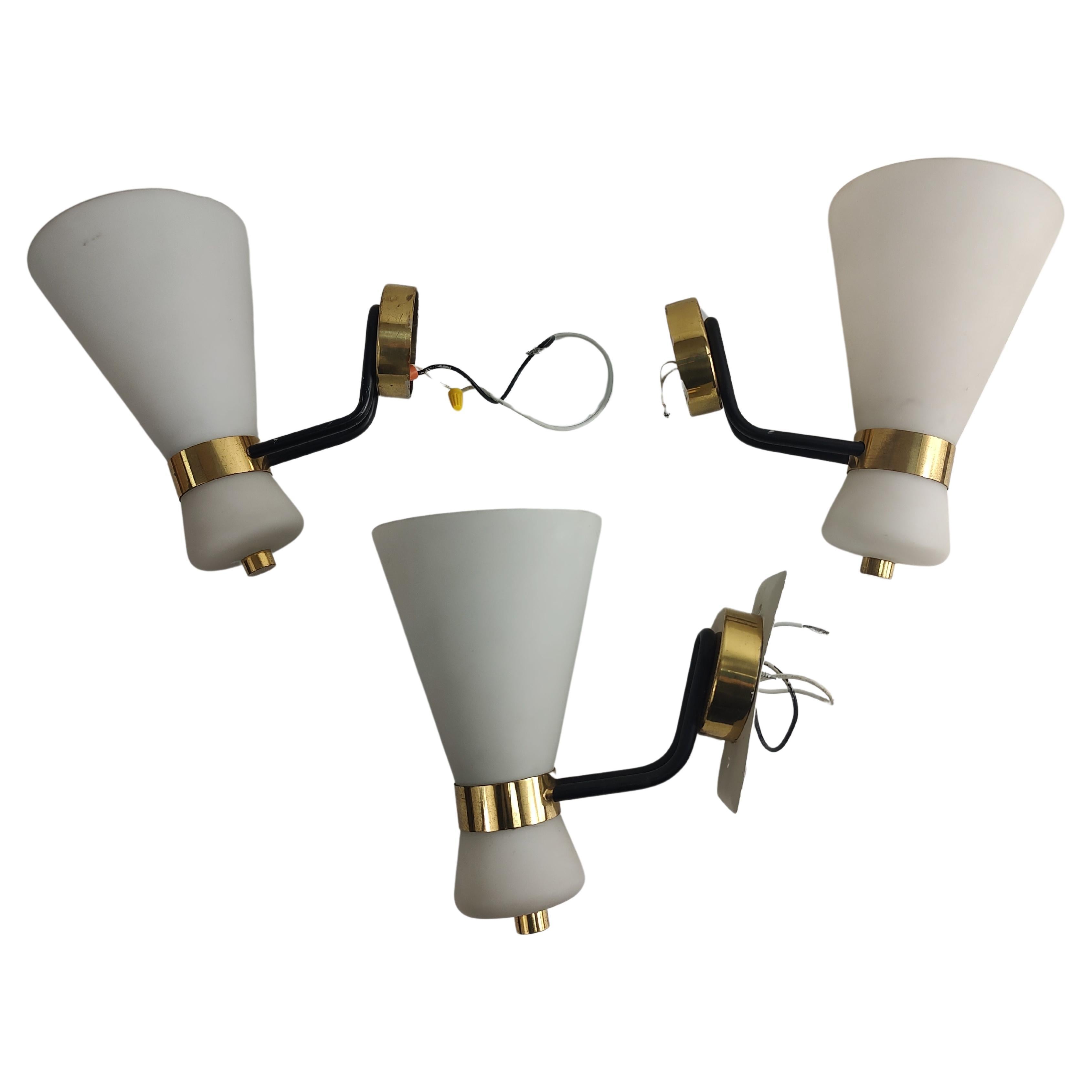 Set of Three Mid Century Modern Wall Sconces by Stilnovo C1958 Italy For Sale