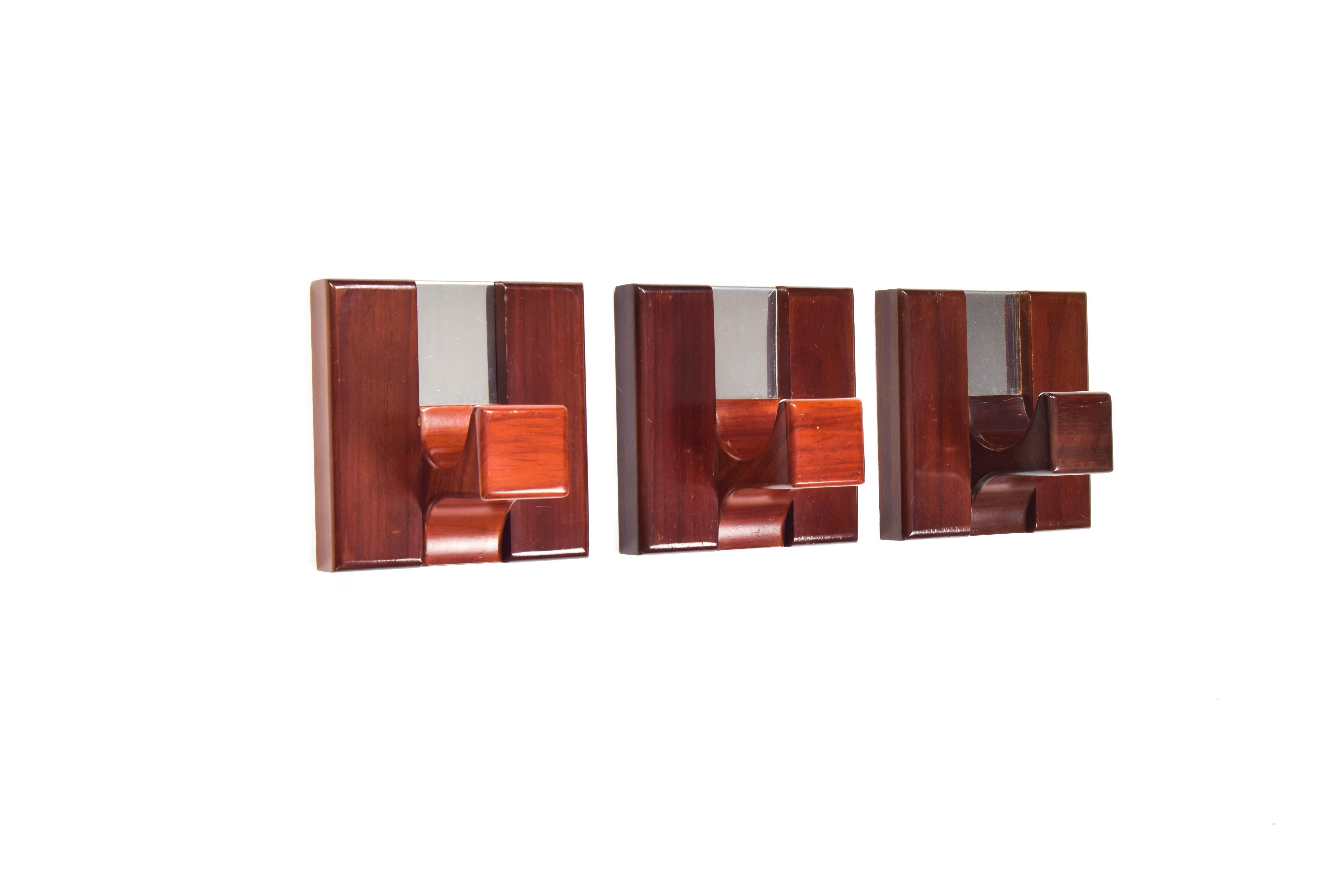 Italian Set of Three Mid-Century Modern Wood and Chrome Coat Racks, Italy