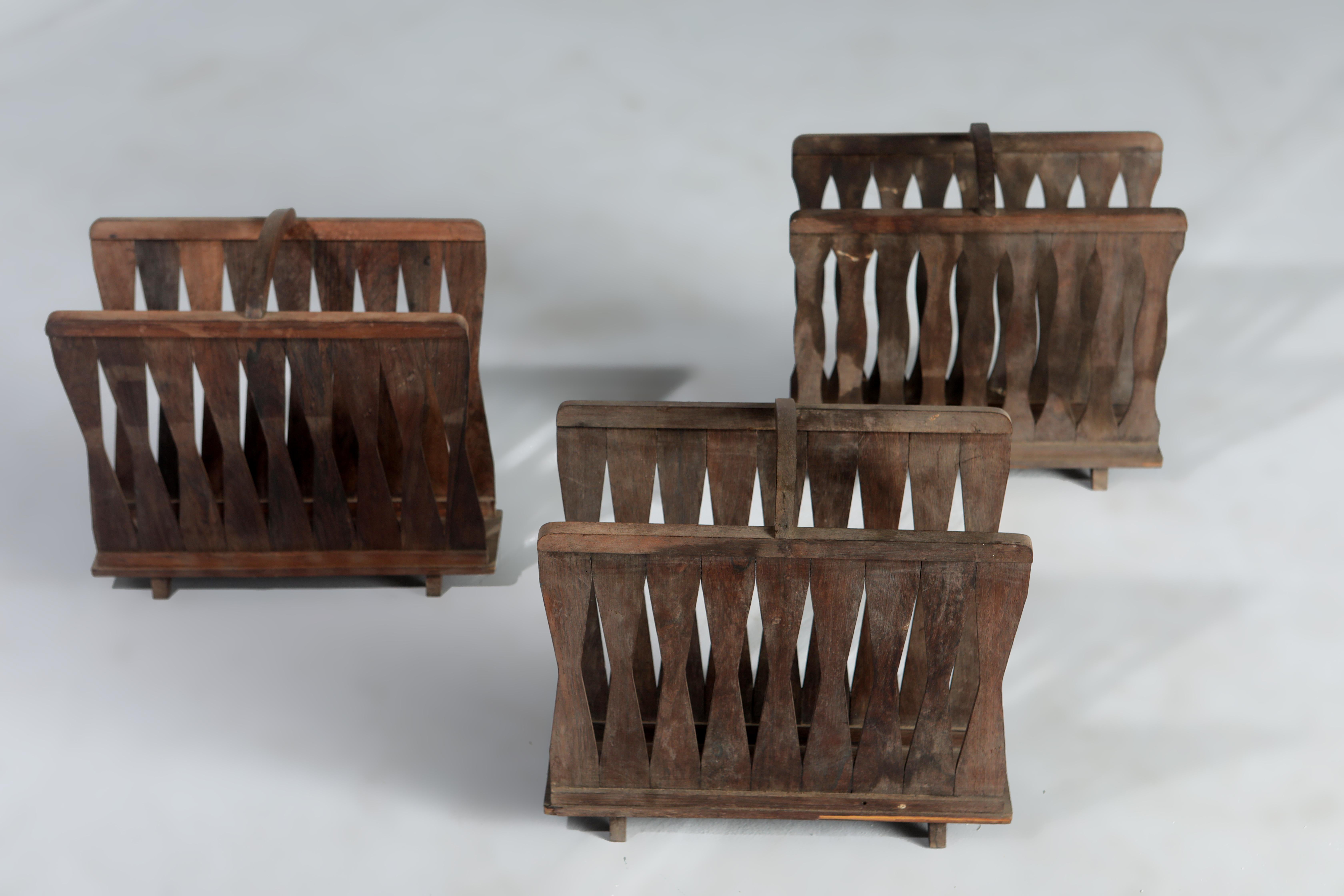 Varnished Set of Three Mid-Century Modern Wooden Magazine Racks, Brazil, 1950s For Sale