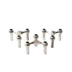 Set of Three Mid-Century Modular Chrome Candleholders in Original Box by Nagel