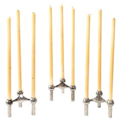 Set of Three Mid-Century Modular Chrome Candleholders in Original Box by Nagel