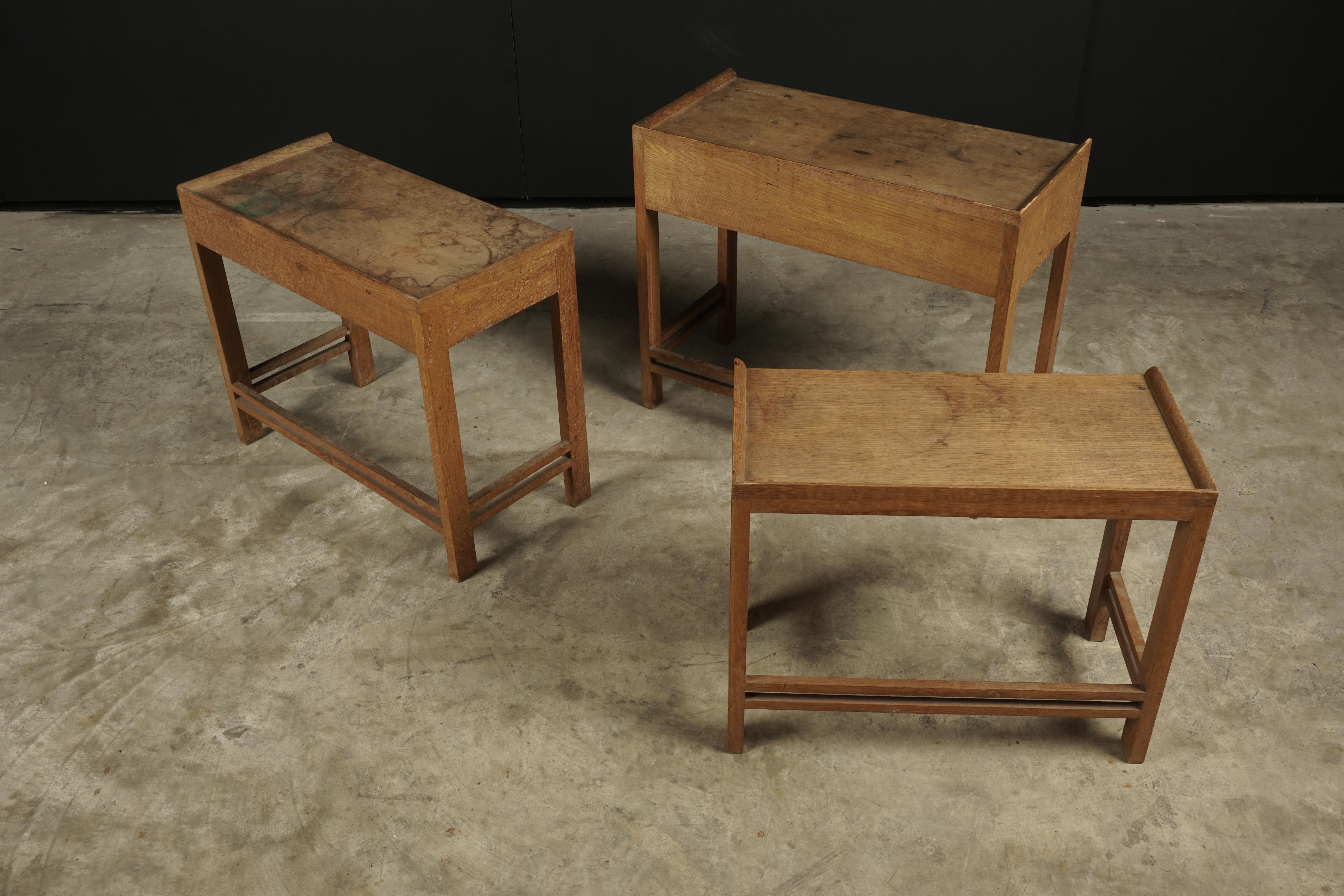 Oak Set of Three Midcentury Nesting Tables from France, circa 1950