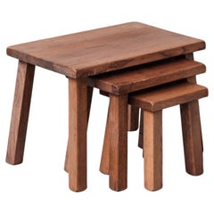 Retro Set of Three Mid-Century Oak Nesting Tables