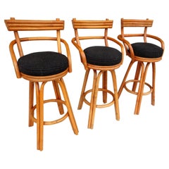 Set of Three Mid Century Paul Frankl Bamboo Bar Stools