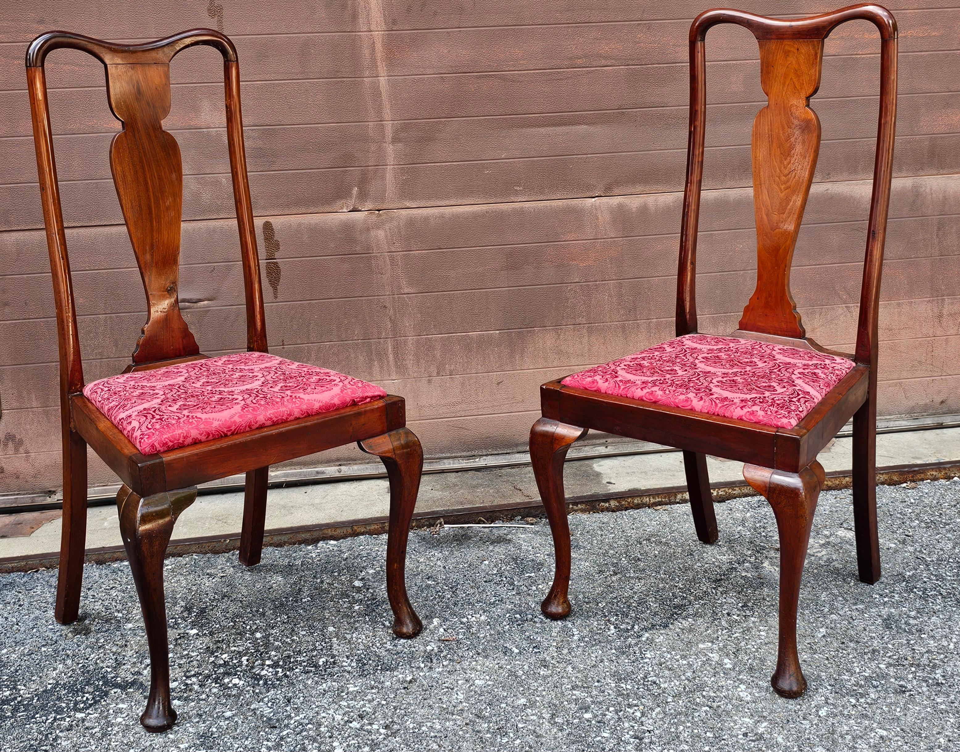 Set of Three Mid Century Queen Anne Style Mahogany & Upholstered Dinning Chairs For Sale 3