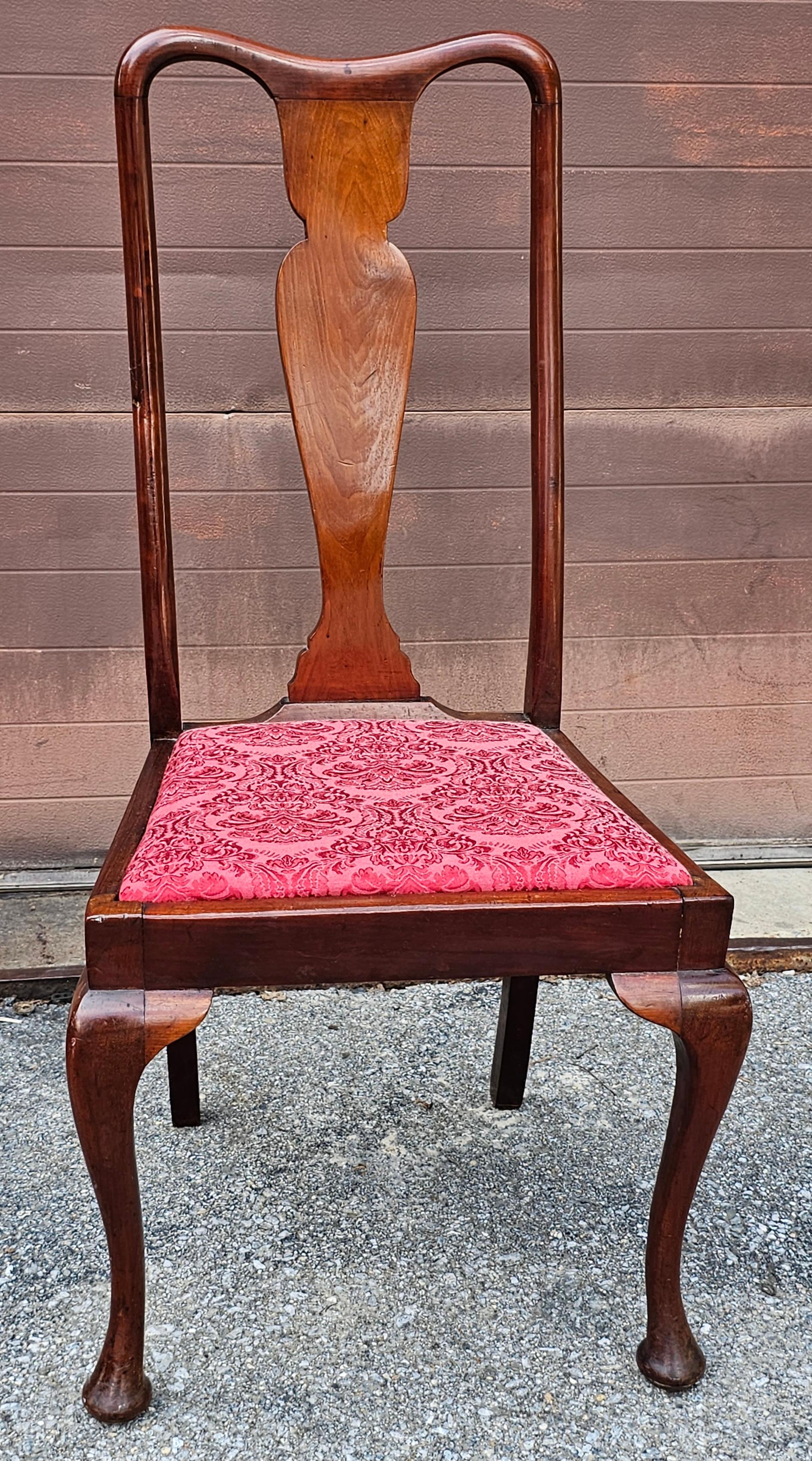Set of Three Mid Century Queen Anne Style Mahogany & Upholstered Dinning Chairs For Sale 5