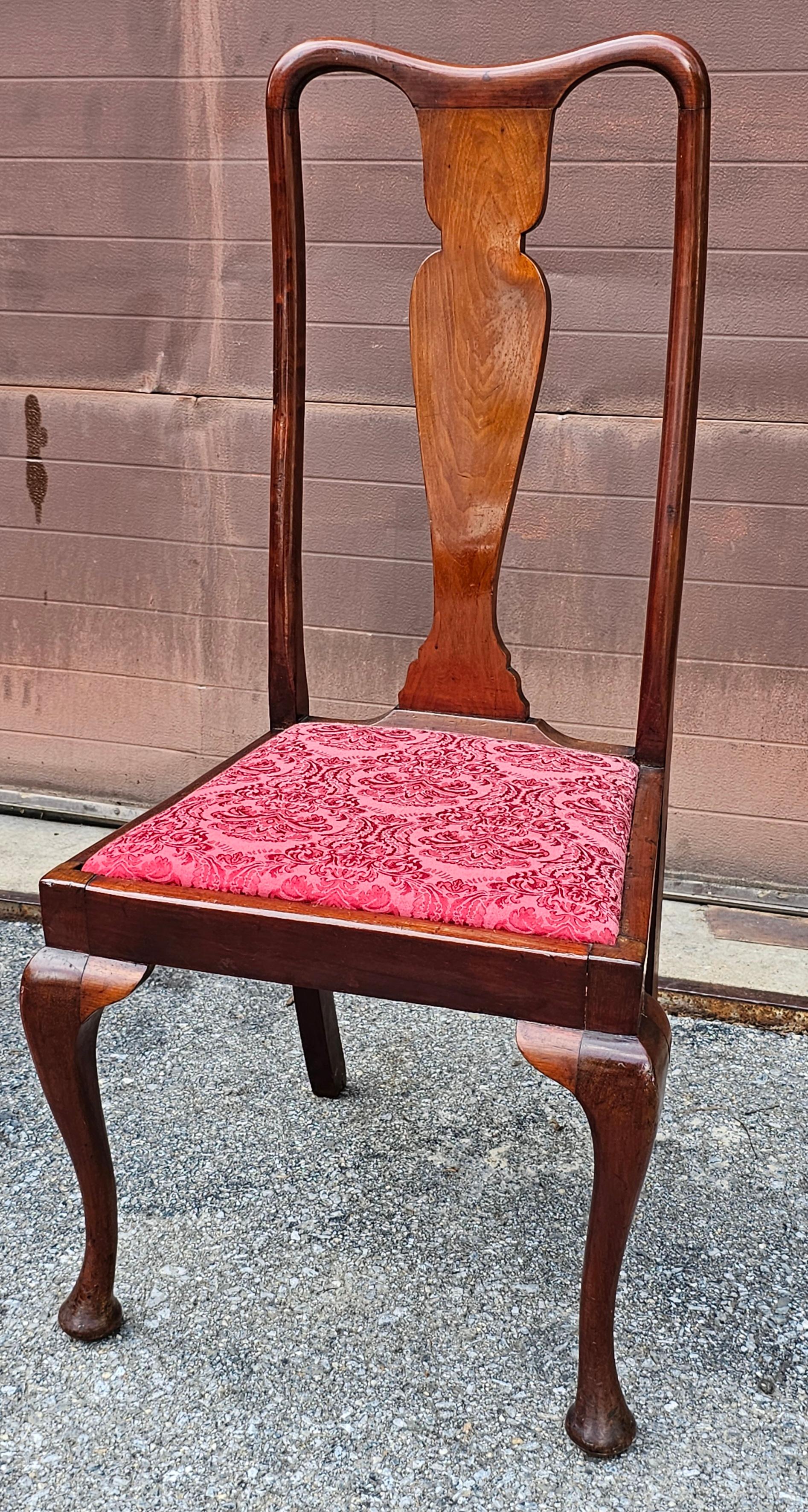 Set of Three Mid Century Queen Anne Style Mahogany & Upholstered Dinning Chairs For Sale 7