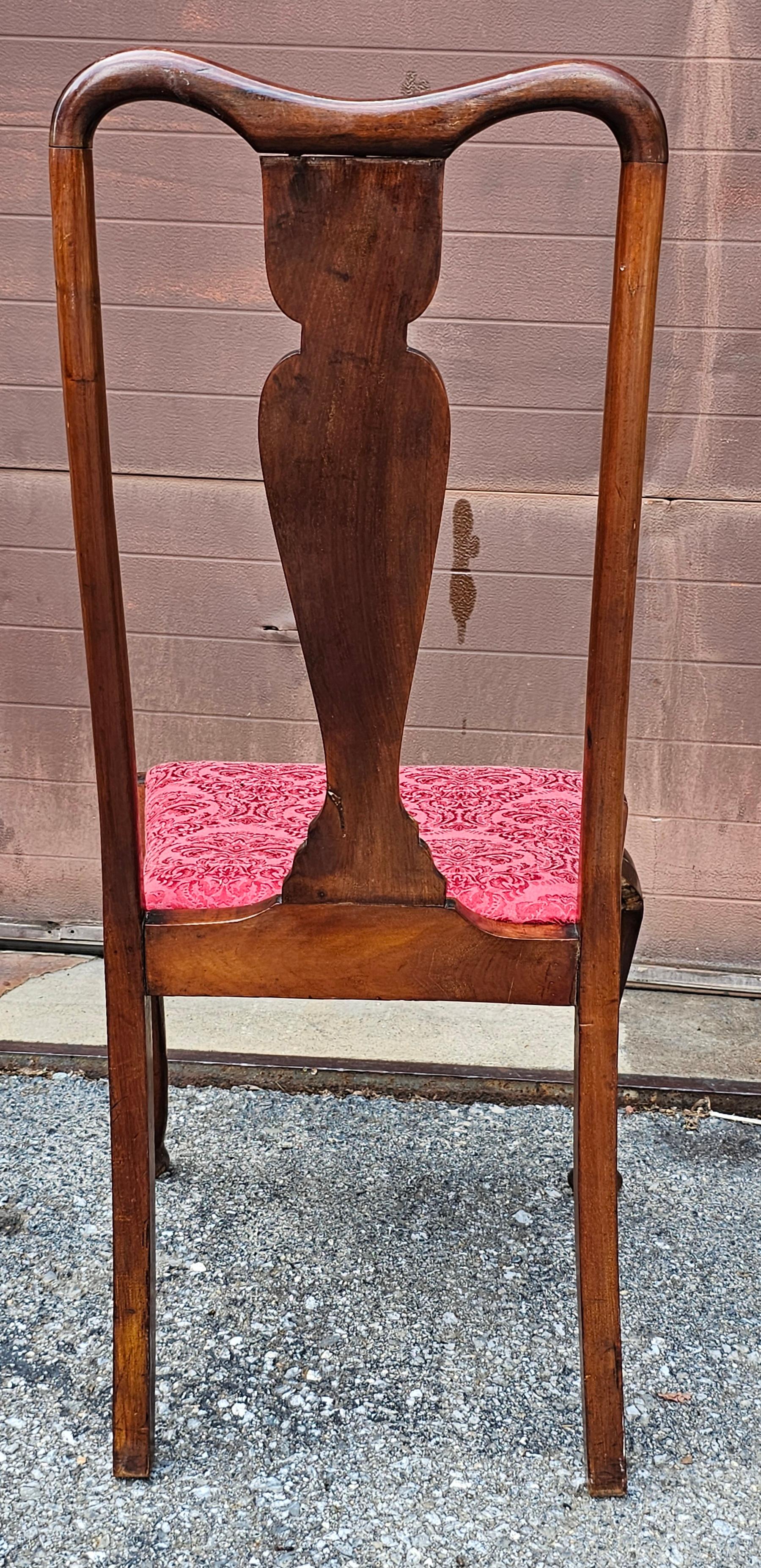 Set of Three Mid Century Queen Anne Style Mahogany & Upholstered Dinning Chairs For Sale 8