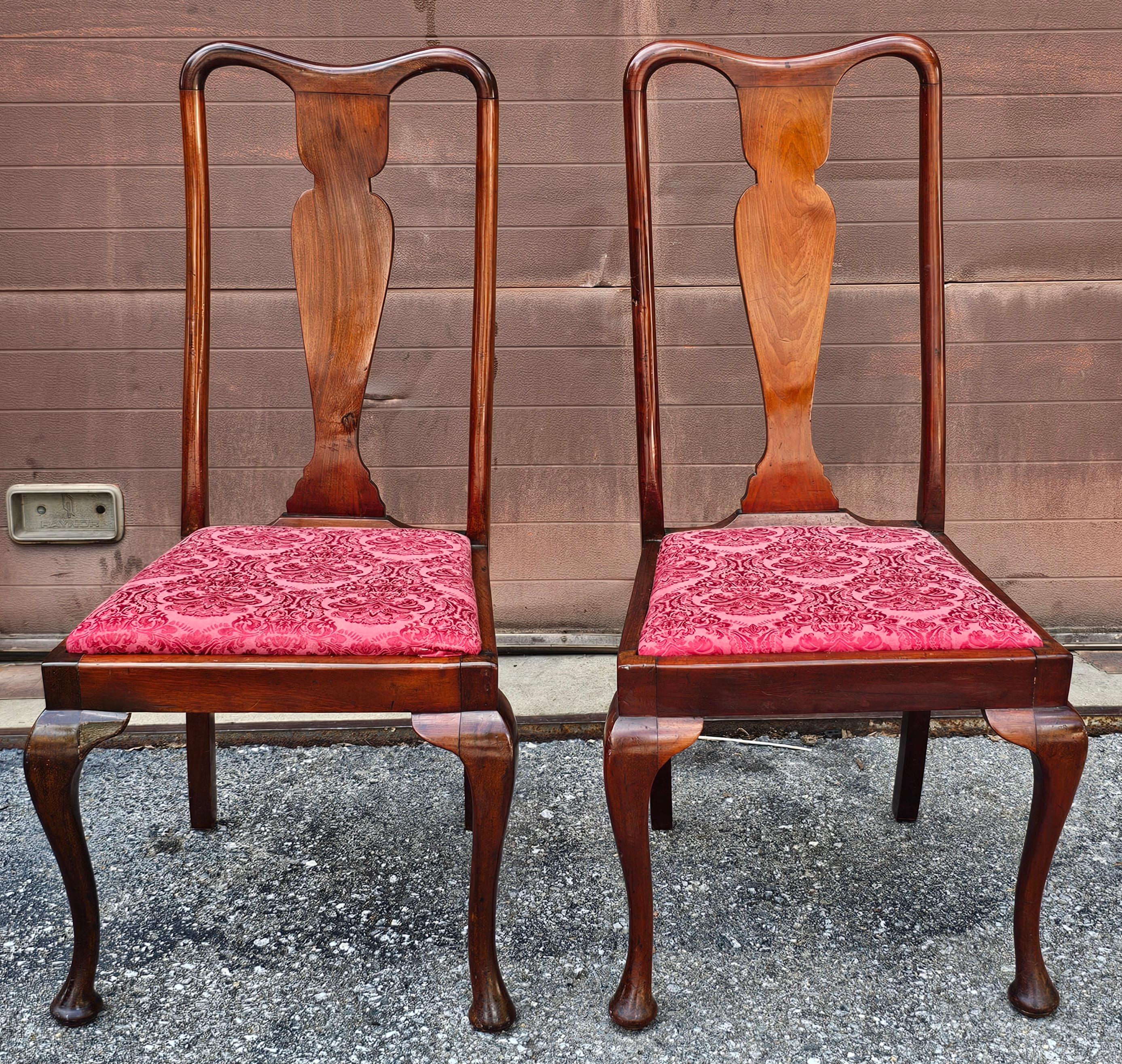 20th Century Set of Three Mid Century Queen Anne Style Mahogany & Upholstered Dinning Chairs For Sale