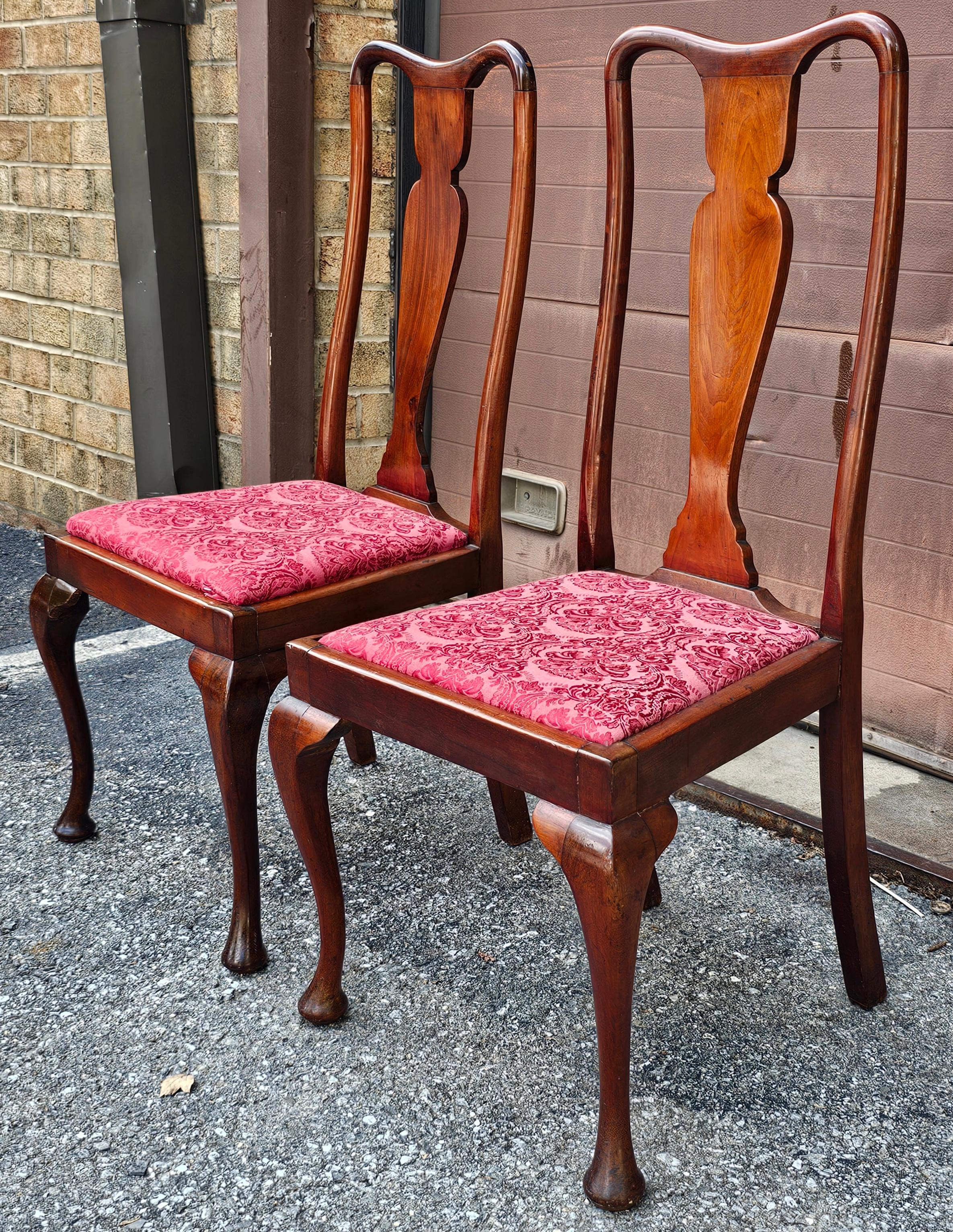 Set of Three Mid Century Queen Anne Style Mahogany & Upholstered Dinning Chairs For Sale 1