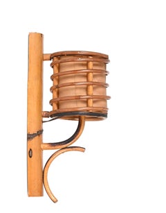 Set di tre lampade a lanterna in rattan di metà secolo attribuite a Louis Sognot, anni '60