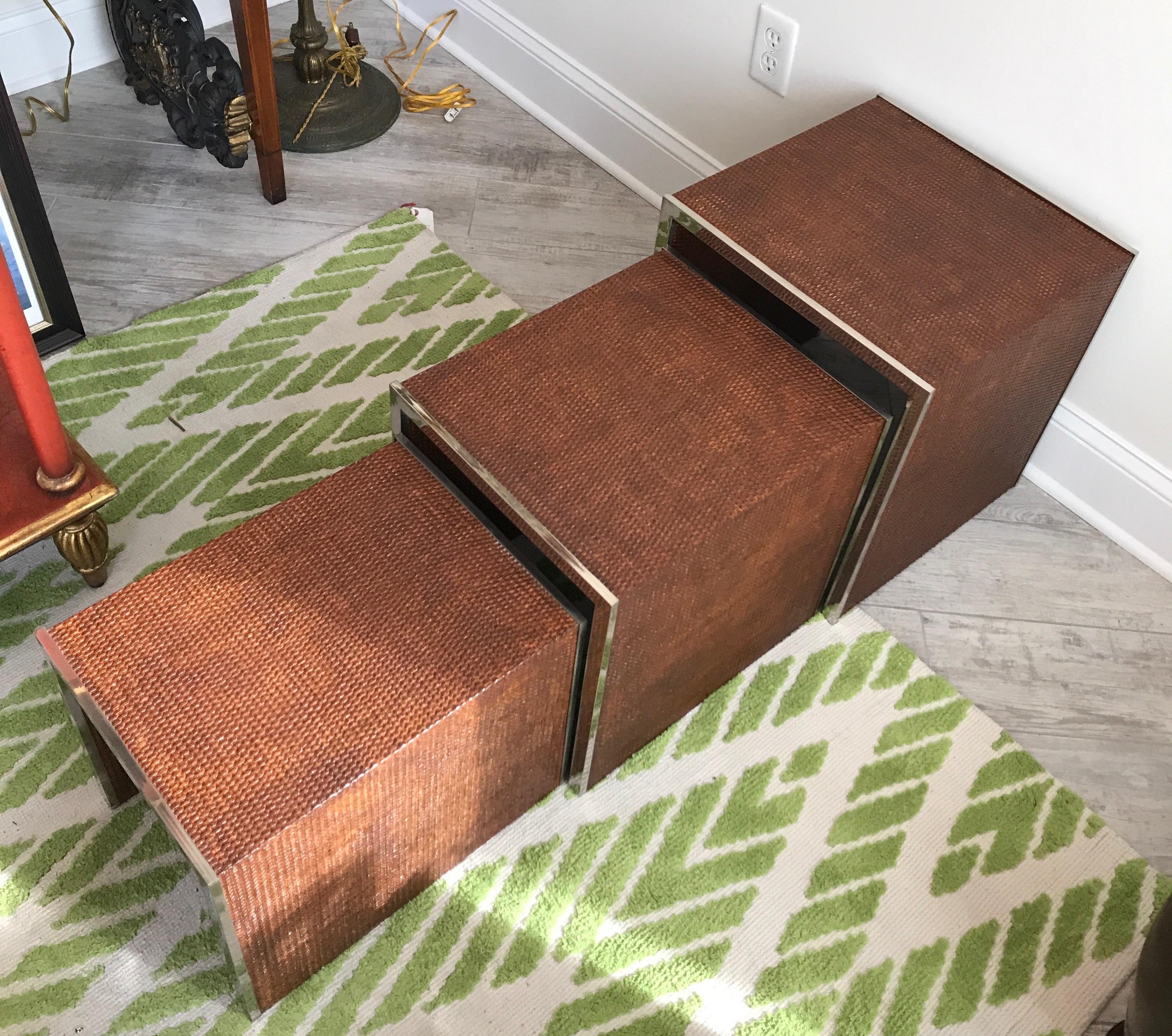 Reed Set of Three Mid Century Stacking Tables by Tomasso Barbi For Sale