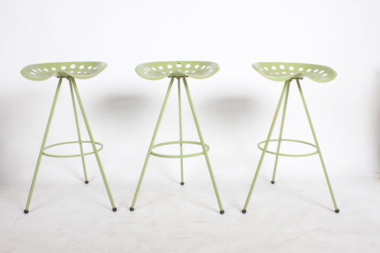 Set of Three Midcentury Tractor Seat Bar Stools, Restored For Sale at