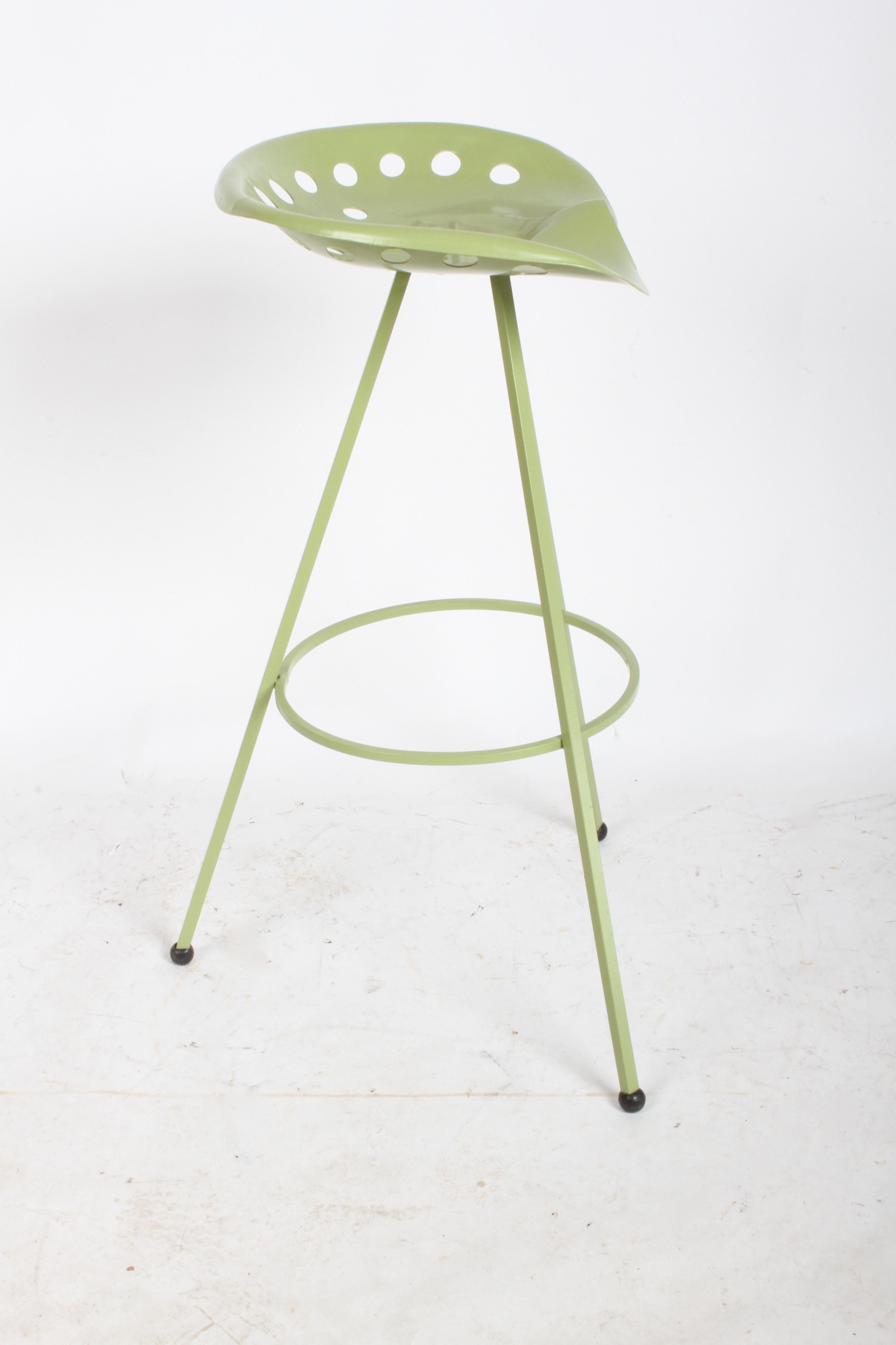 Cold-Painted Set of Three Midcentury Tractor Seat Bar Stools, Restored  For Sale