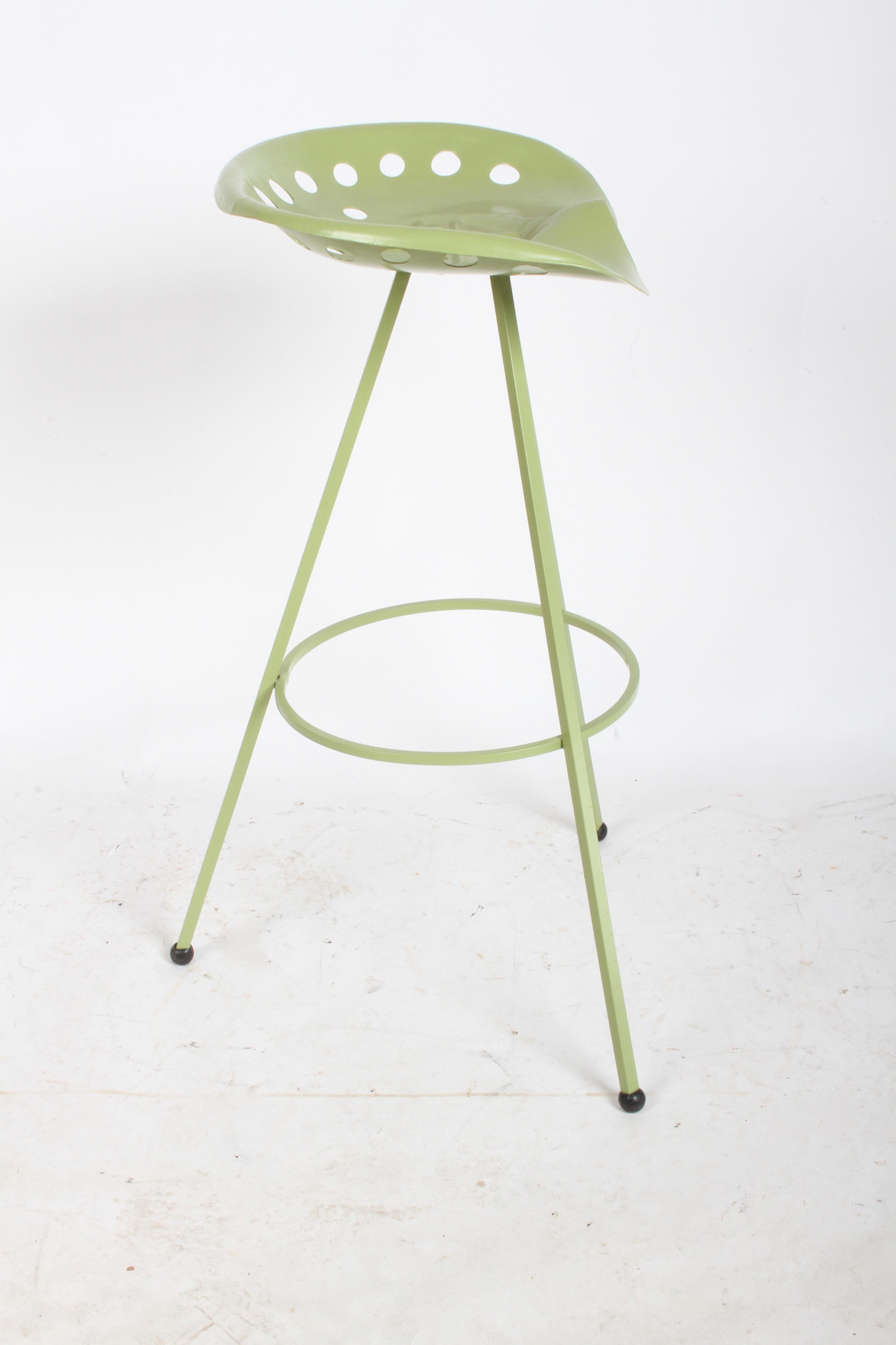 Cold-Painted Set of Three Midcentury Tractor Seat Bar Stools, Restored For Sale