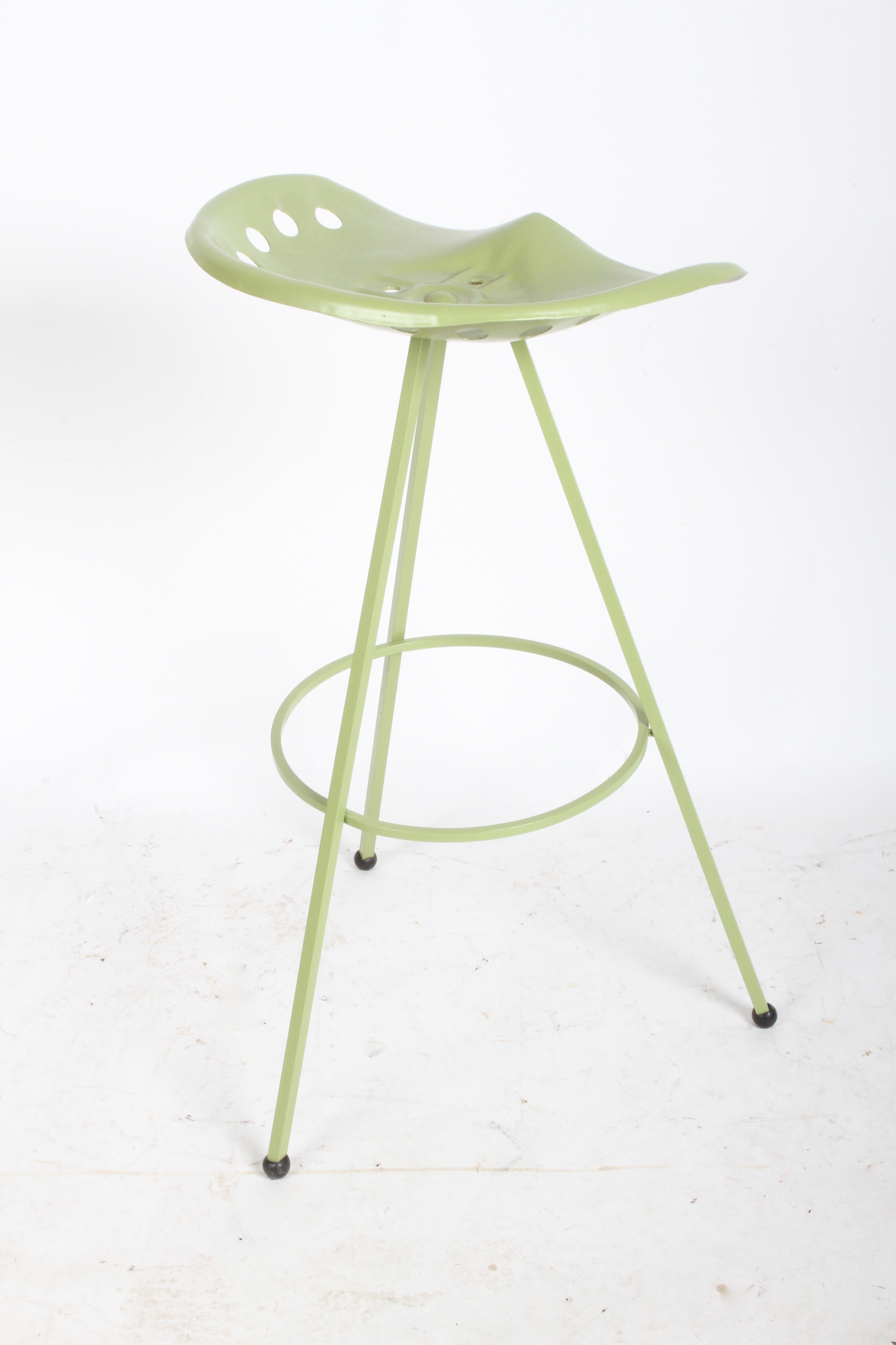 Set of Three Midcentury Tractor Seat Bar Stools, Restored In Good Condition For Sale In St. Louis, MO