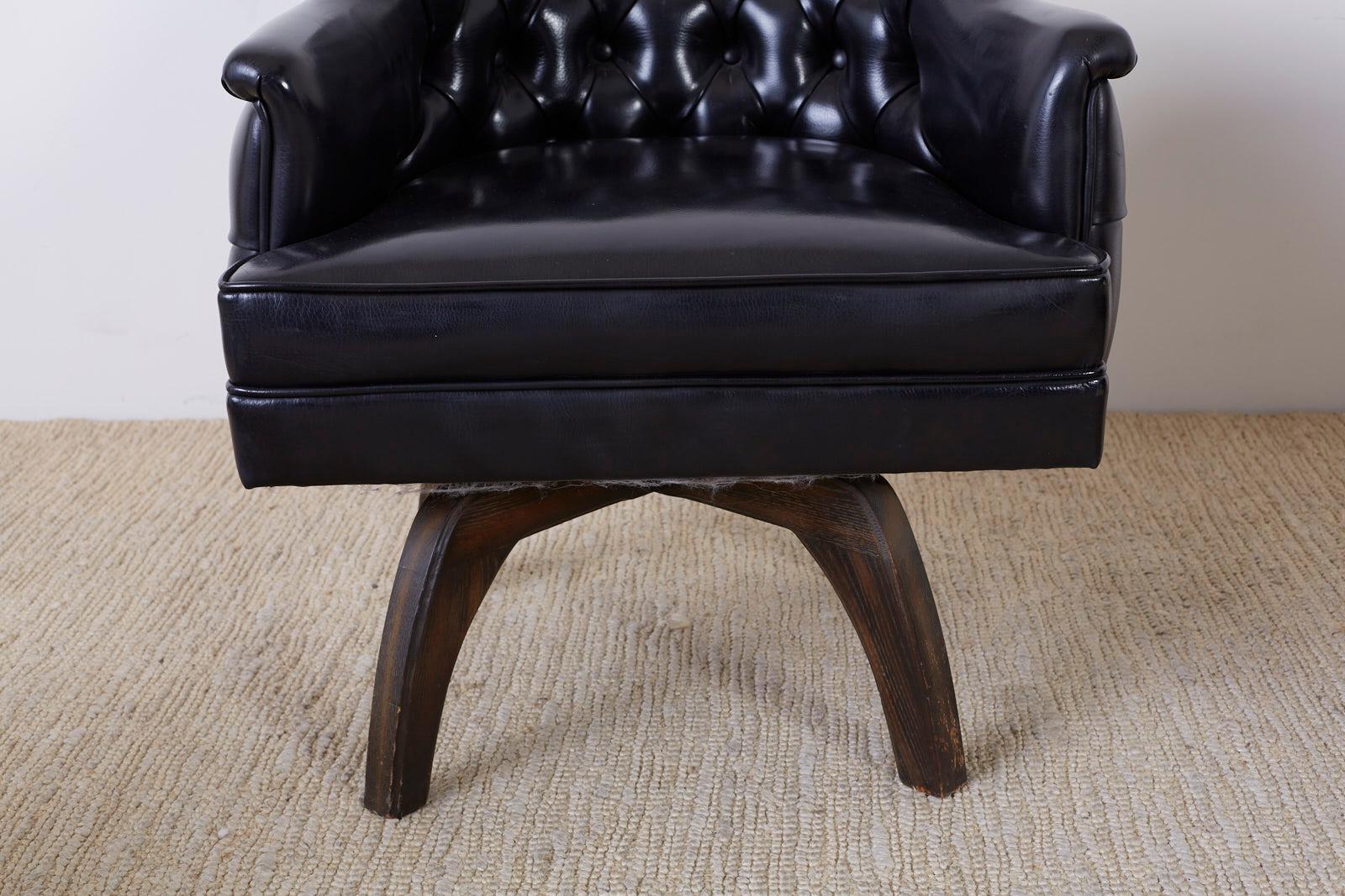 Set of Three Mid Century Tufted Black Leatherette Club Chairs For Sale 2
