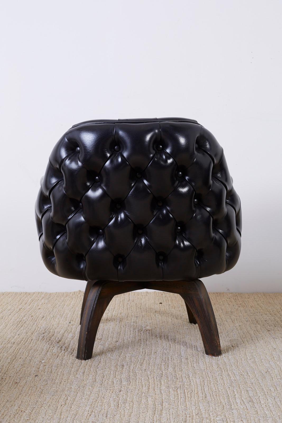 Set of Three Mid Century Tufted Black Leatherette Club Chairs  For Sale 9