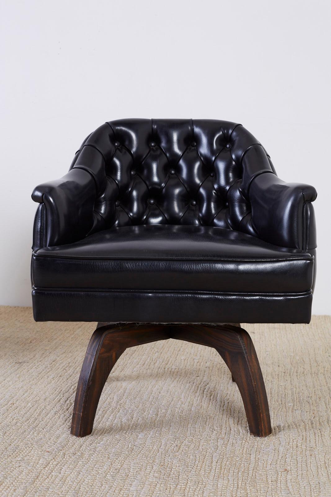 Set of Three Mid Century Tufted Black Leatherette Club Chairs  For Sale 10