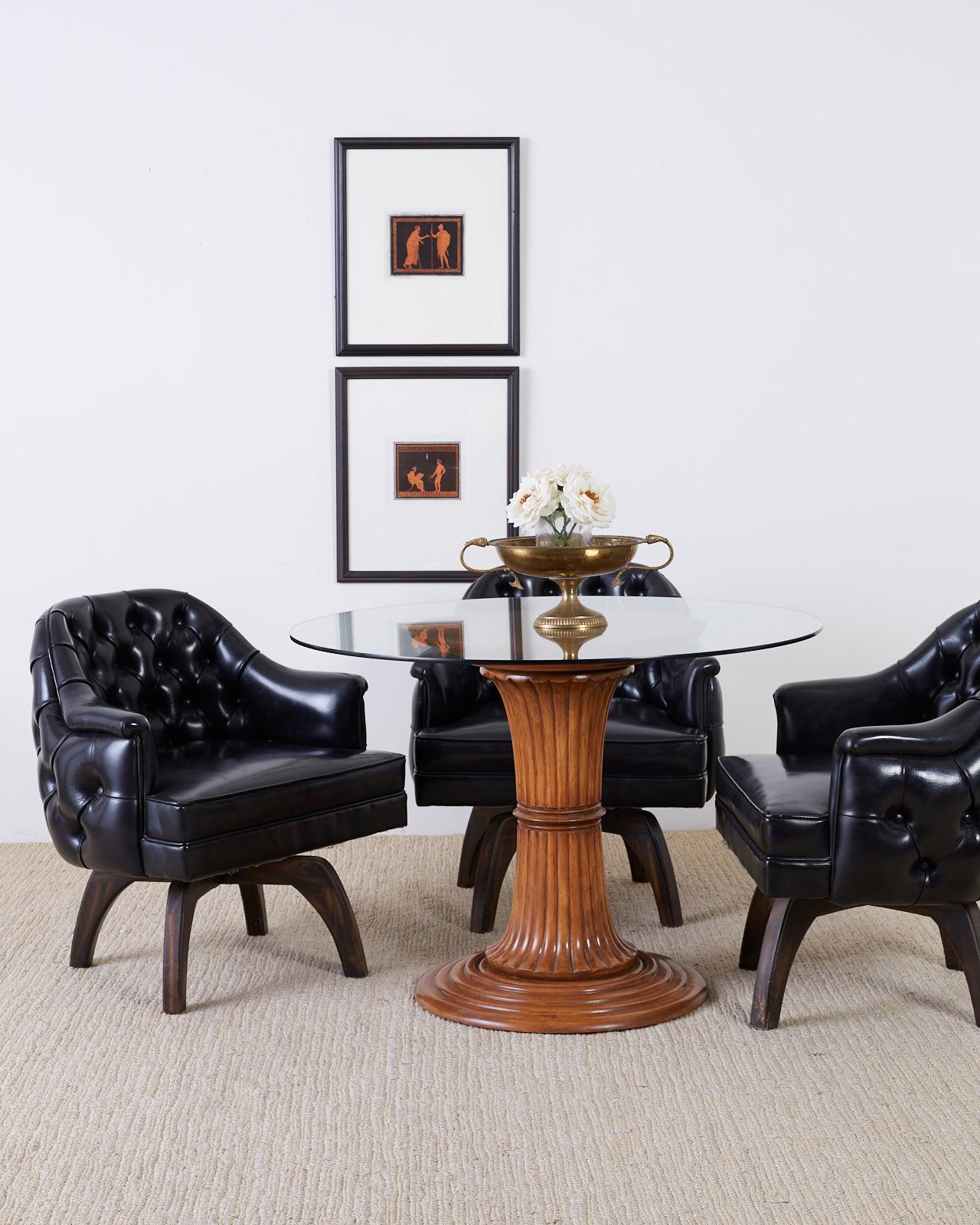 Mid-Century Modern Set of Three Mid Century Tufted Black Leatherette Club Chairs  For Sale