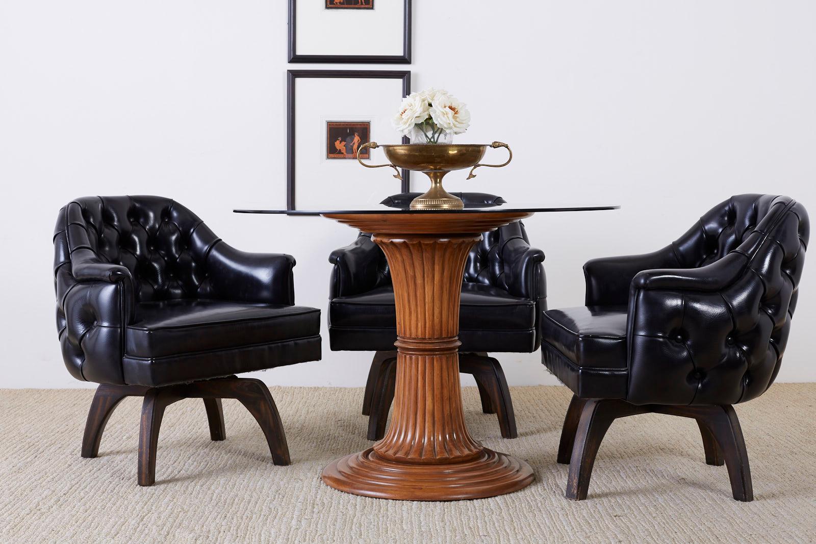 Set of Three Mid Century Tufted Black Leatherette Club Chairs For Sale 3