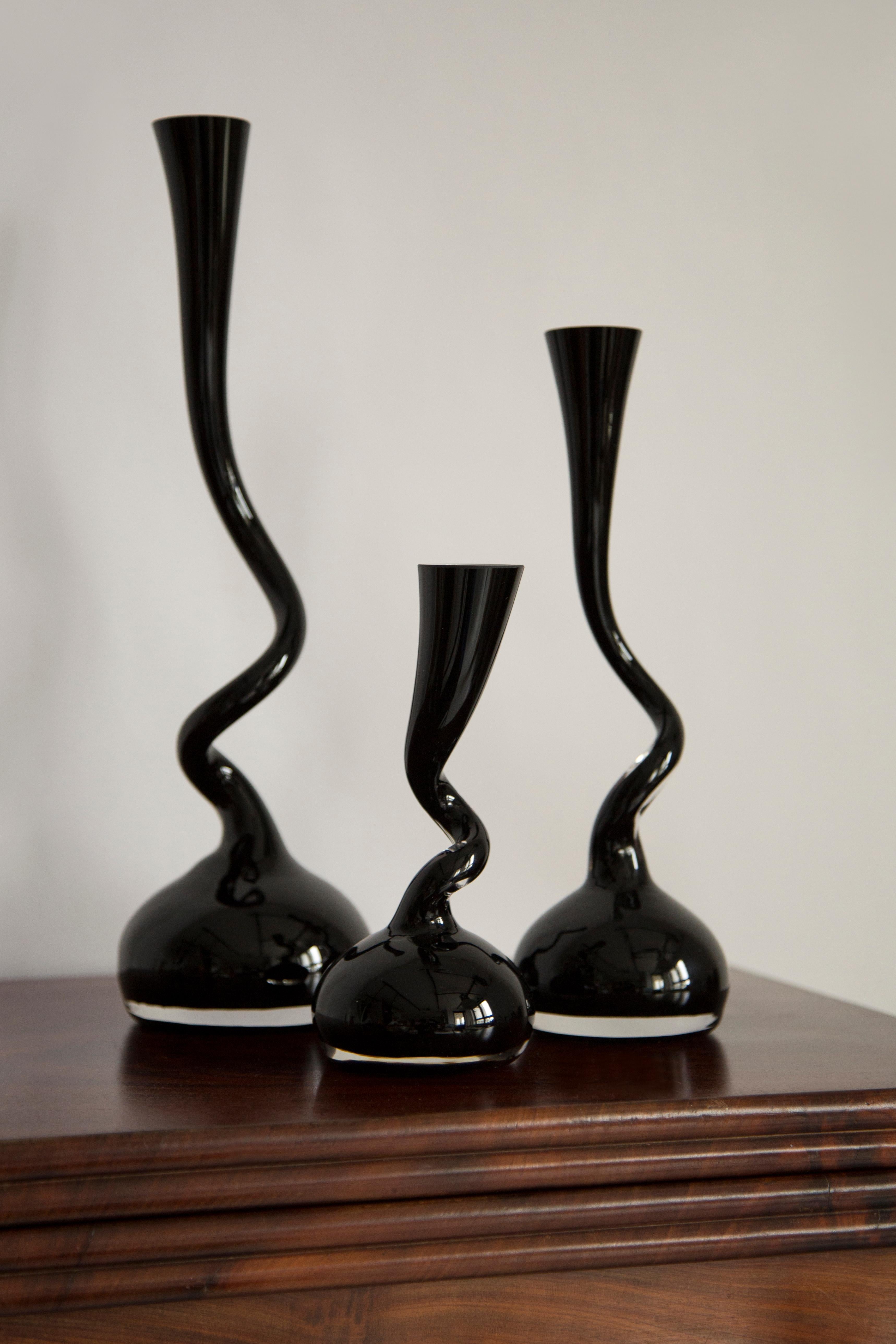 Mid-Century Modern Set of Three Mid Century Twisted Black Vases, Europe, 1960s