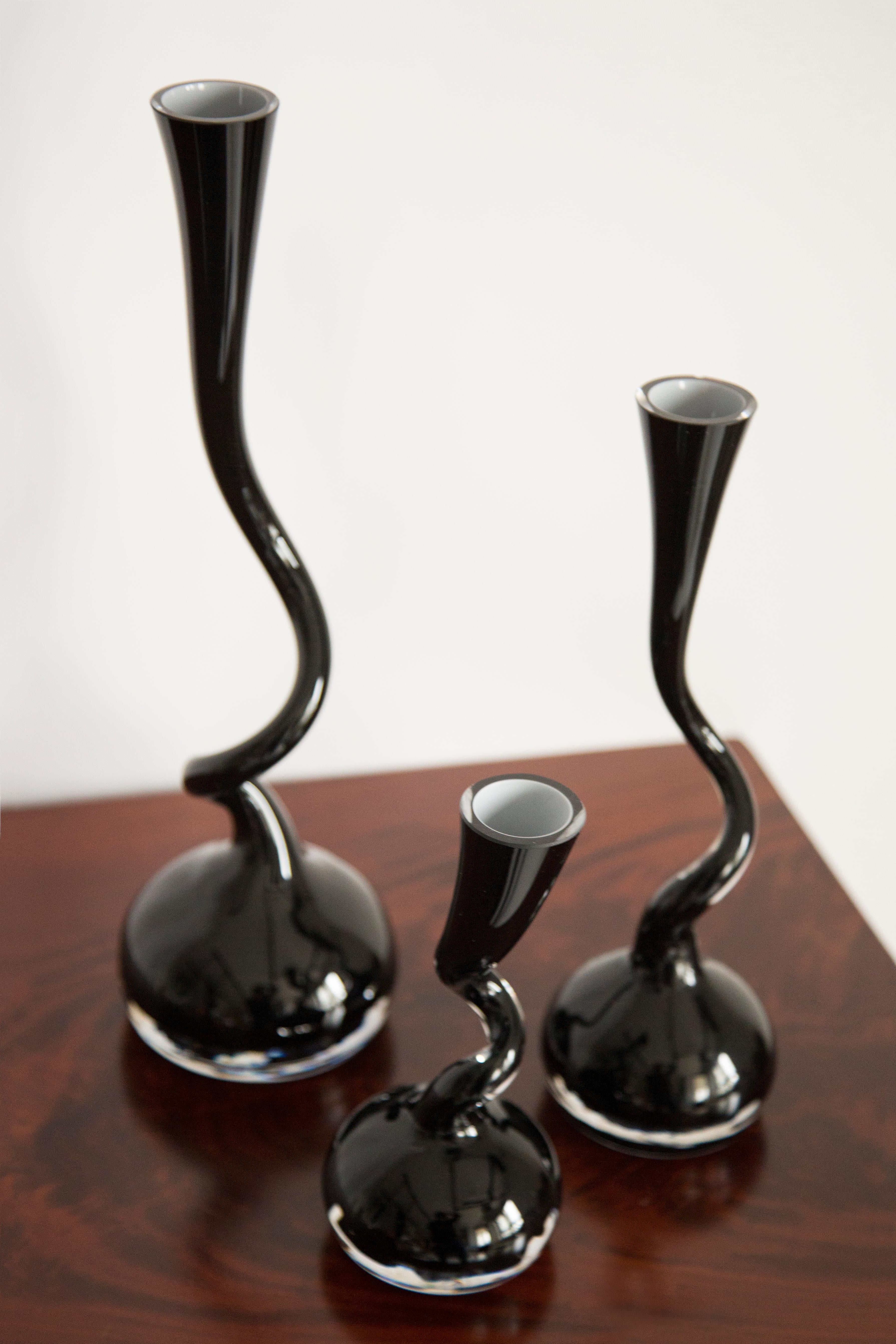 Set of Three Mid Century Twisted Black Vases, Europe, 1960s In Excellent Condition In 05-080 Hornowek, PL