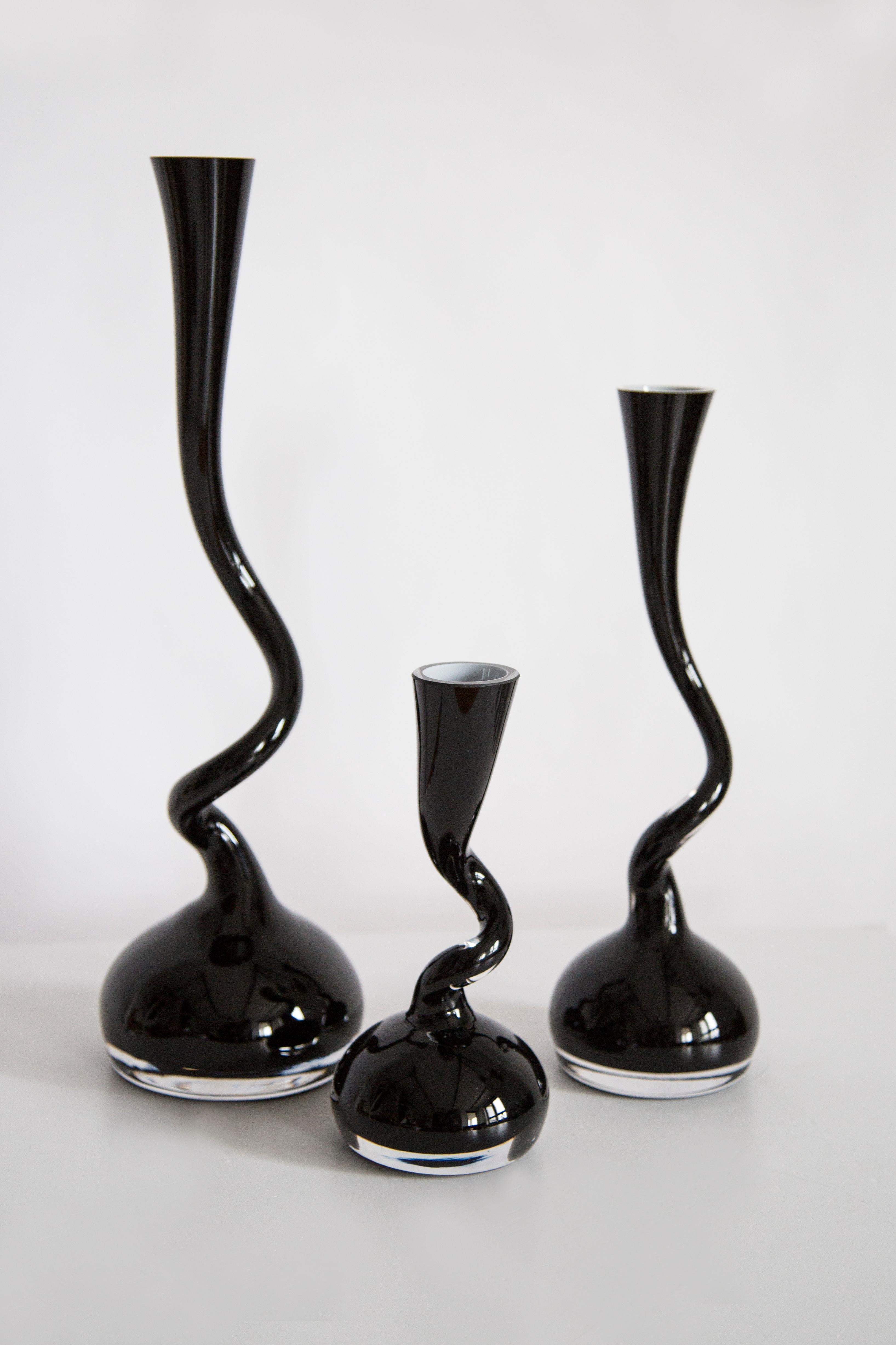 20th Century Set of Three Mid Century Twisted Black Vases, Europe, 1960s