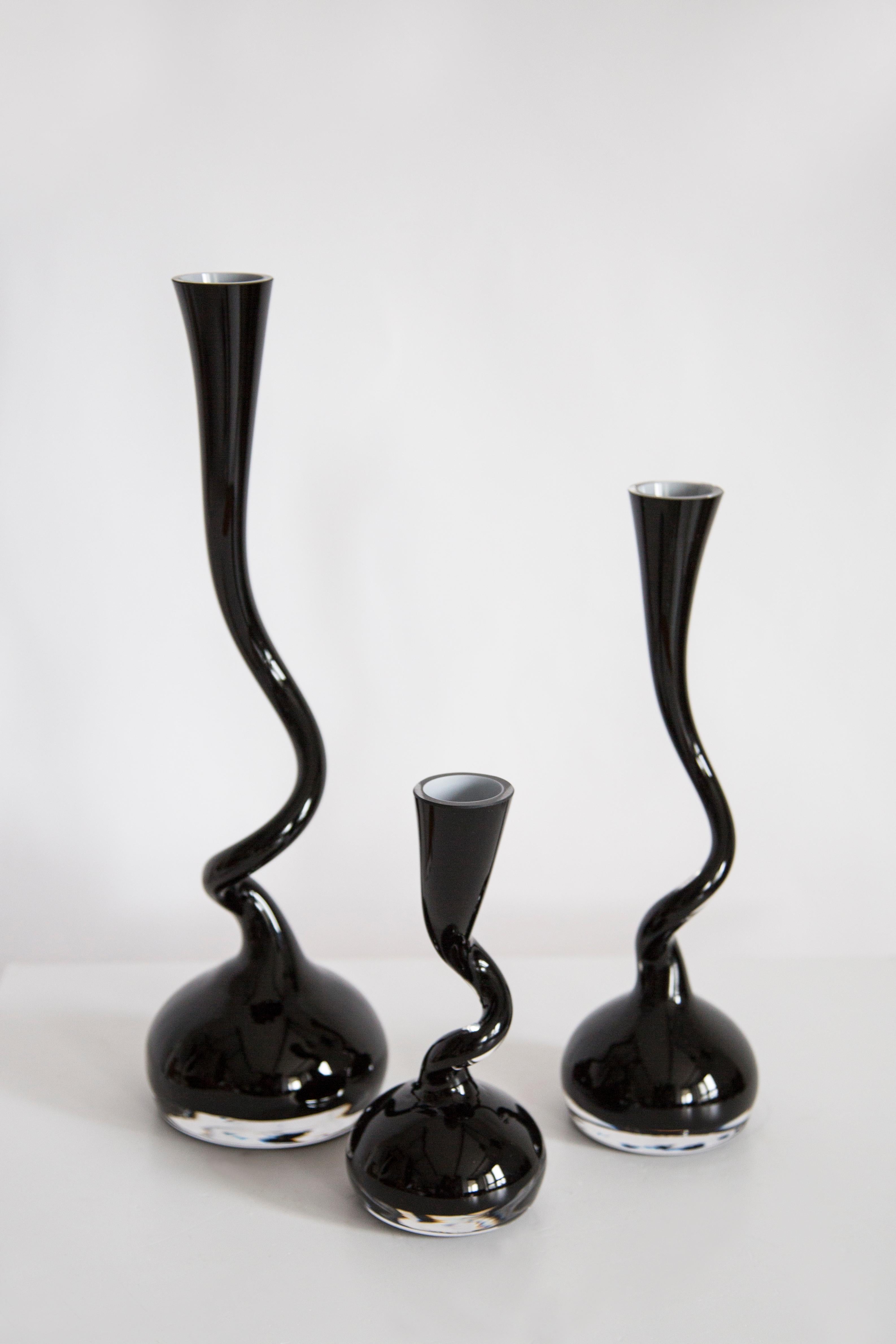 Set of Three Mid Century Twisted Black Vases, Europe, 1960s 1