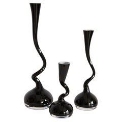Vintage Set of Three Mid Century Twisted Black Vases, Europe, 1960s