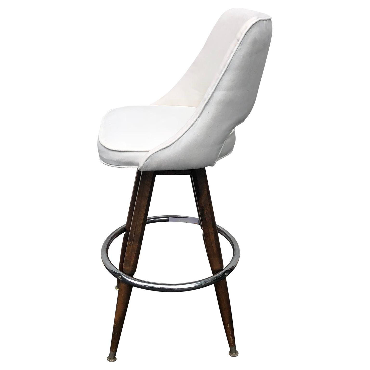 Set of Three Mid-Century White Faux-Suede Bar Stools 2