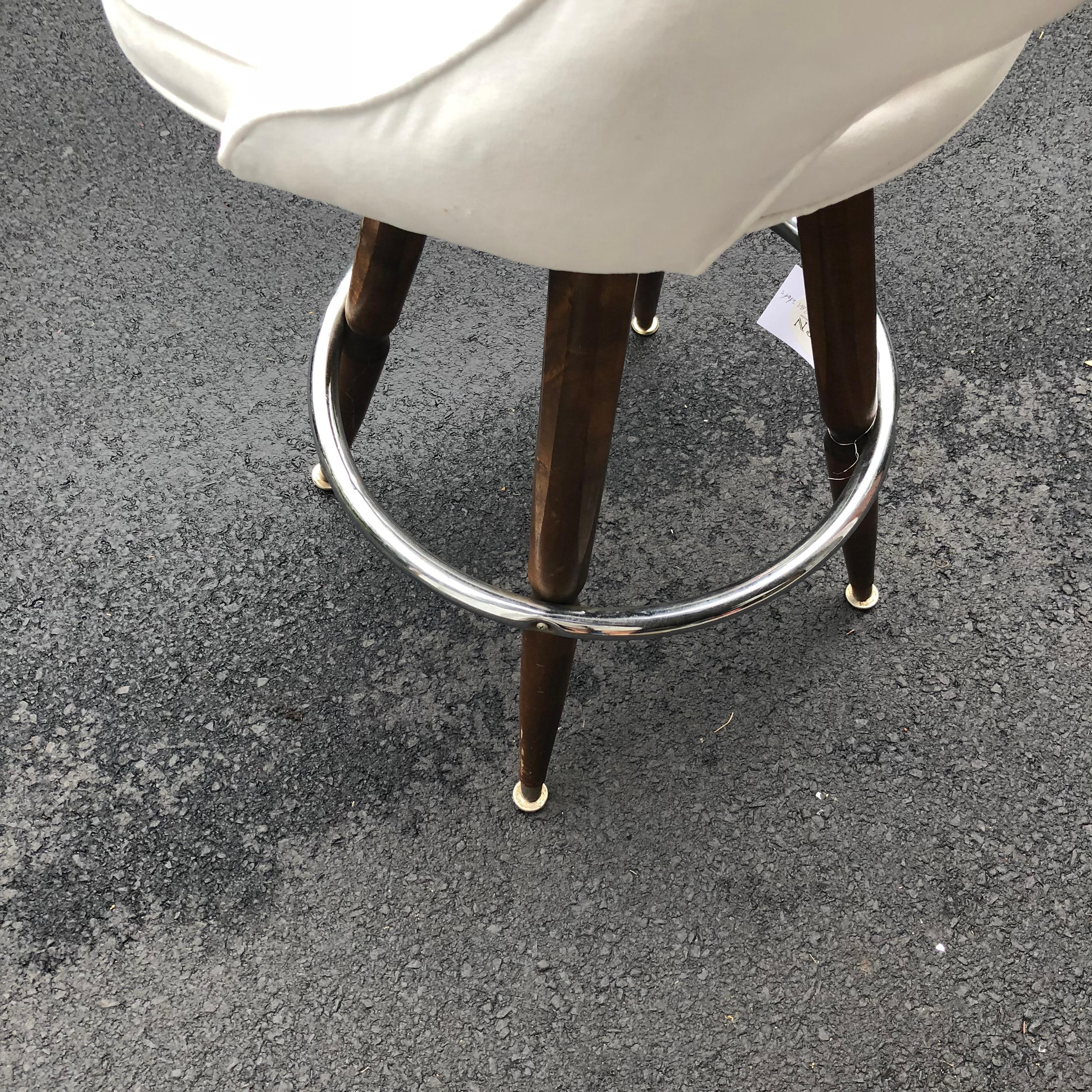 Set Of Three Mid-Century White Faux-Suede Bar Stools 6