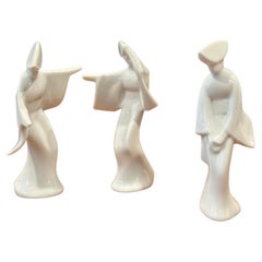 Set of Three Mid-Century White Porcelain Japanese Geisha Figurines