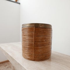 Set of Three Mid-Century Wicker and Brass Bowls/Bins