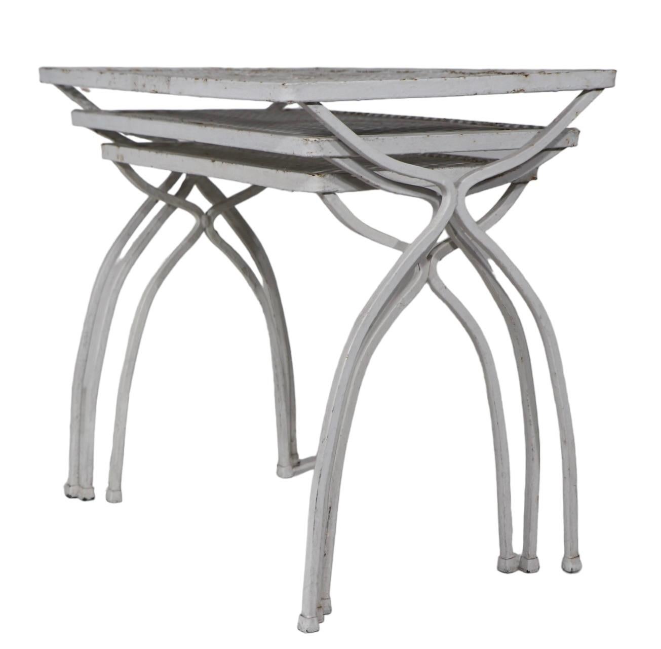 Mid-Century Modern Set of Three  Mid Century  Wrought Iron Nesting Tables att. to Salterini c 1950s For Sale