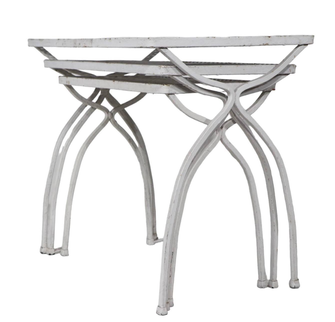 American Set of Three  Mid Century  Wrought Iron Nesting Tables att. to Salterini c 1950s For Sale