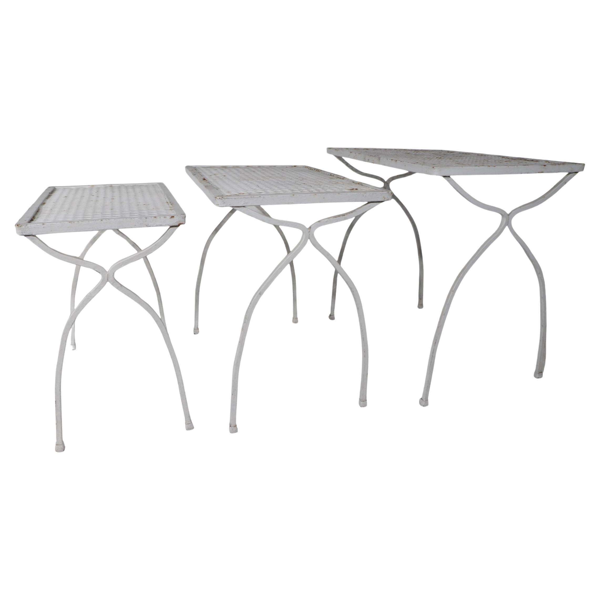 Set of Three  Mid Century  Wrought Iron Nesting Tables att. to Salterini c 1950s For Sale