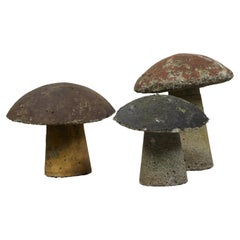Set of Three Midcentury American Concrete Mushrooms with Distressed Appearance
