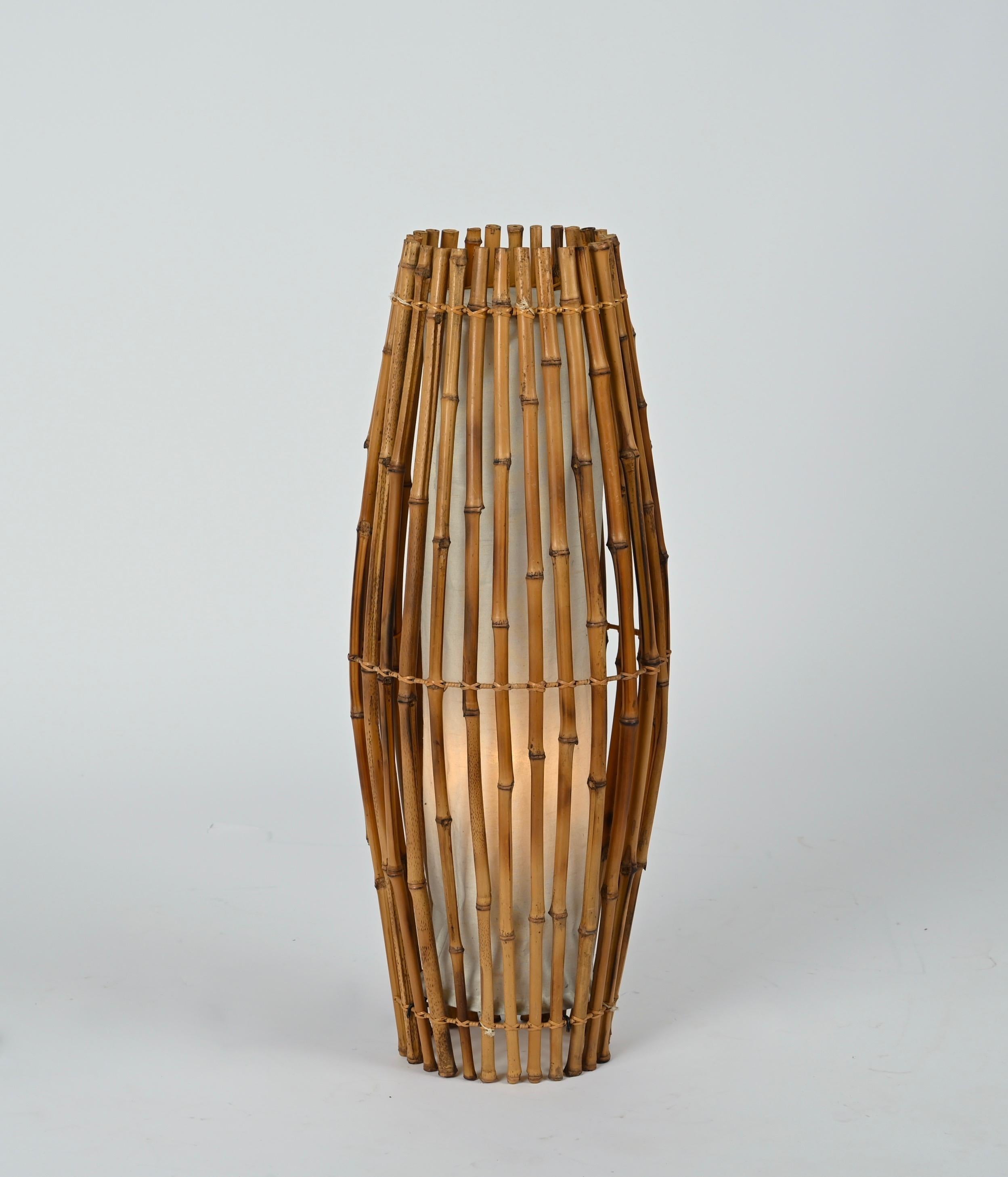 Set of Three Midcentury Bamboo and Rattan Italian Floor Lamp after Franco Albini 4