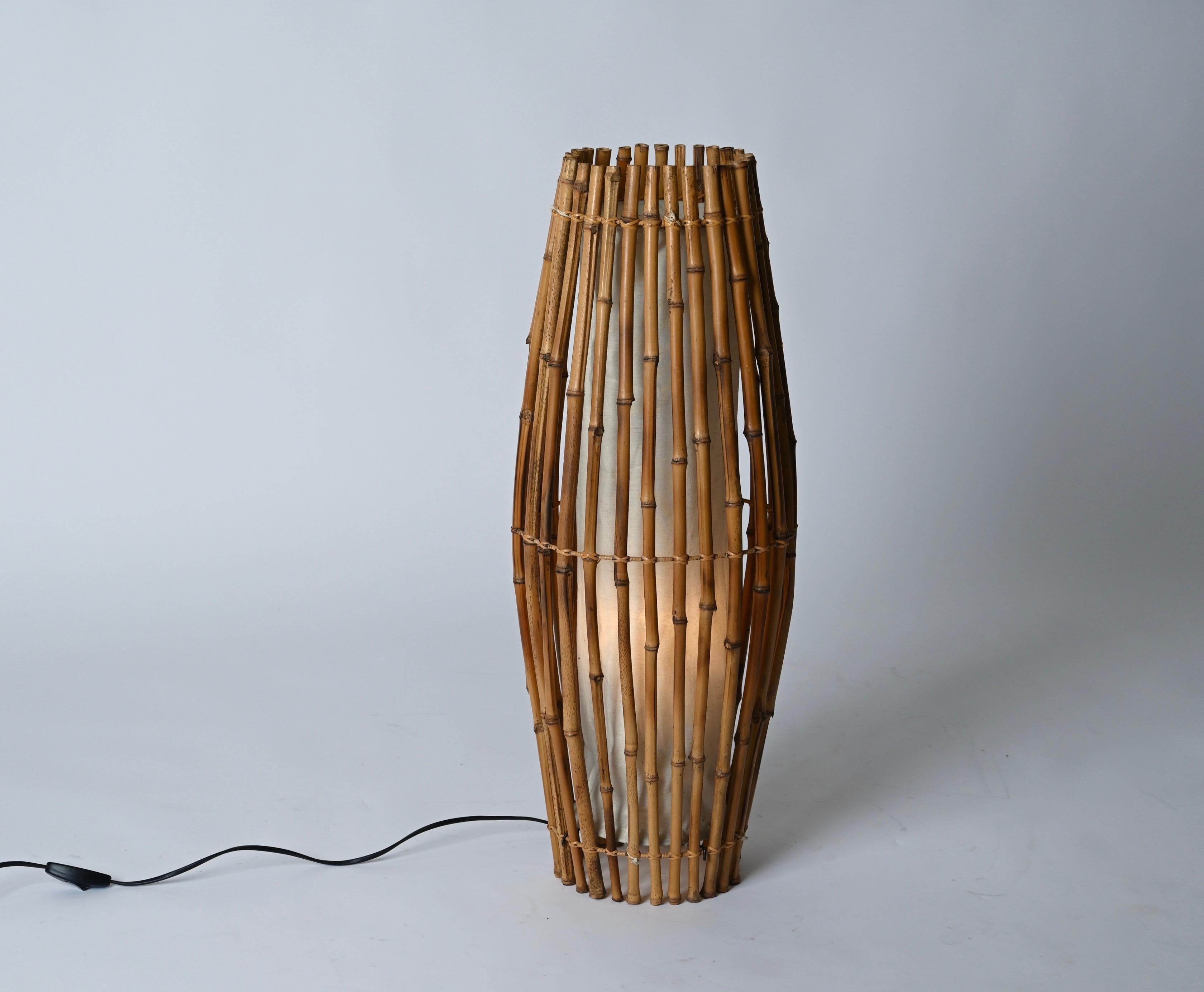 Set of Three Midcentury Bamboo and Rattan Italian Floor Lamp after Franco Albini 5