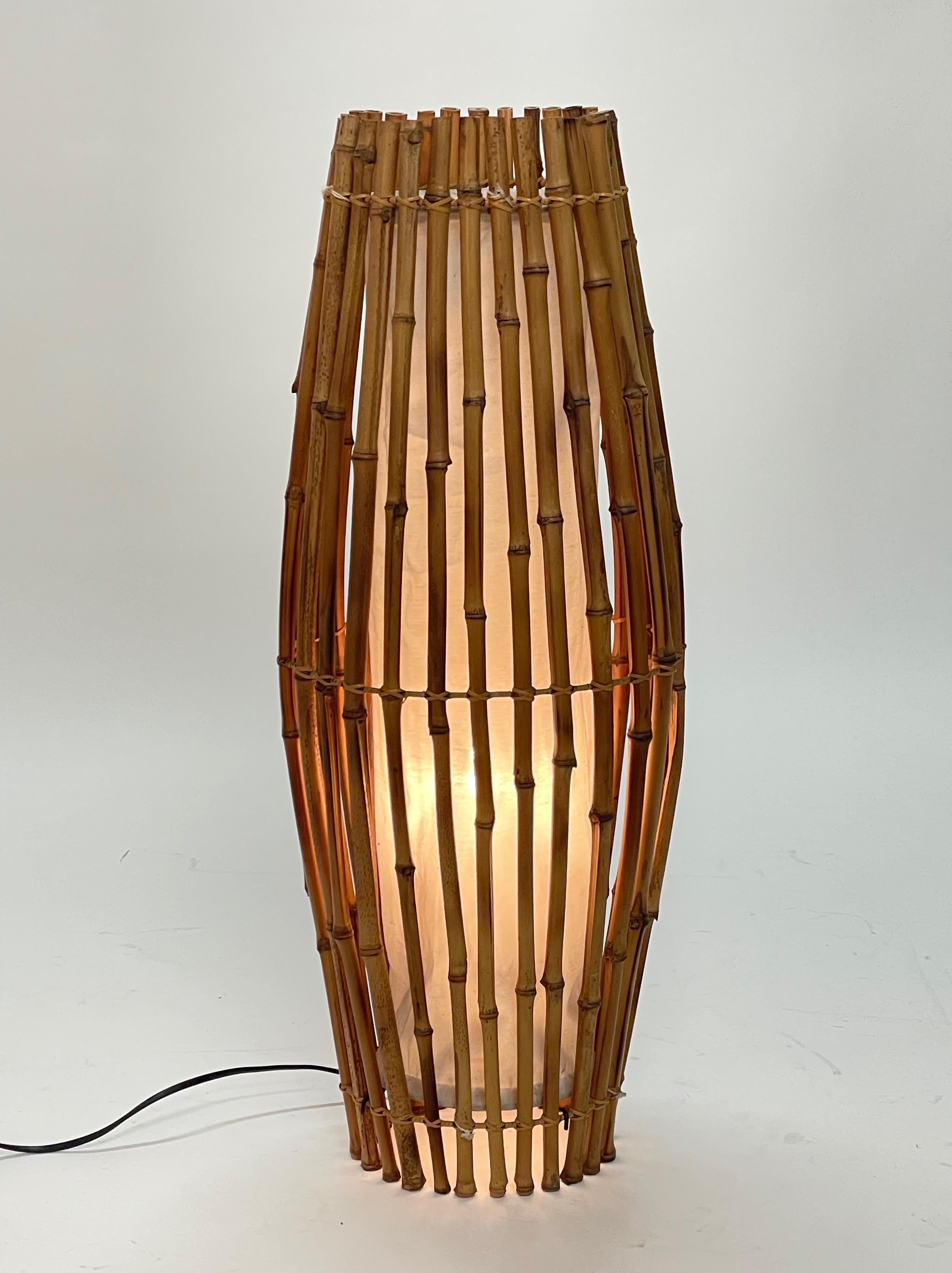 Set of Three Midcentury Bamboo and Rattan Italian Floor Lamp after Franco Albini 7