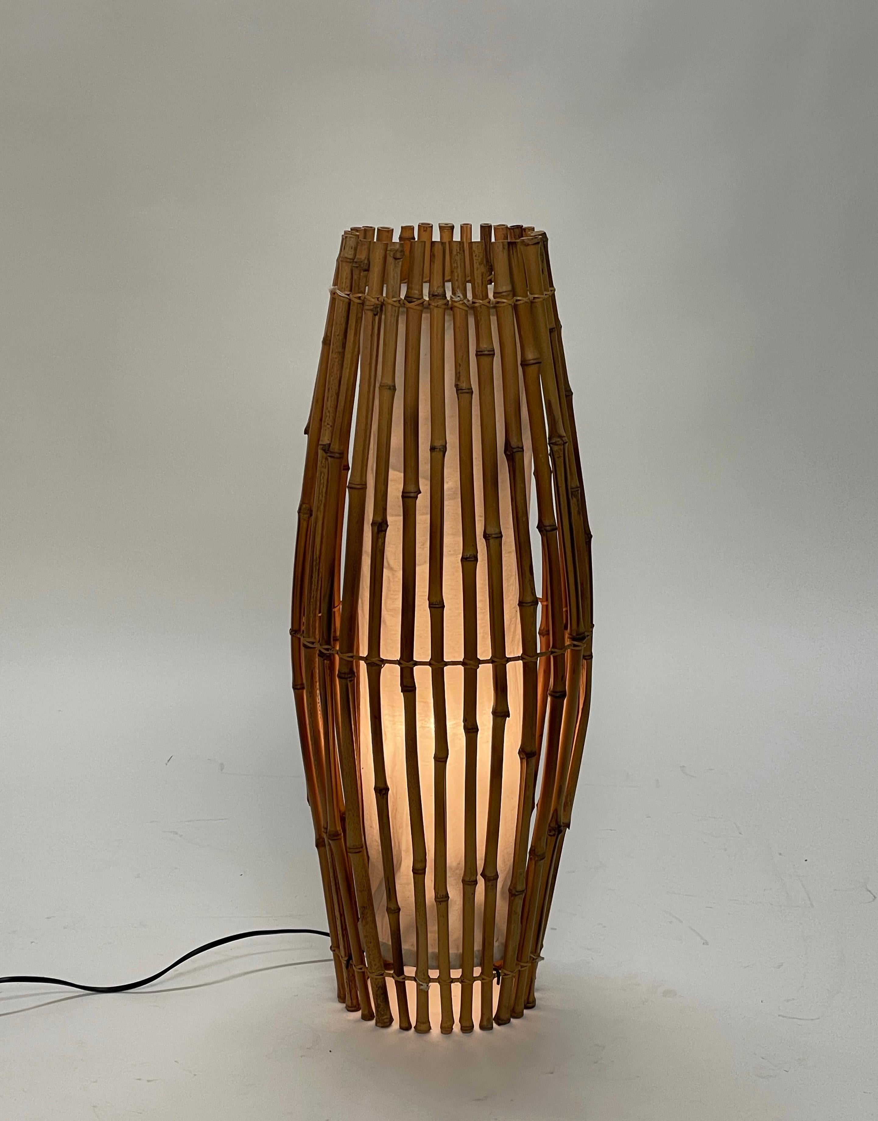 Set of Three Midcentury Bamboo and Rattan Italian Floor Lamp after Franco Albini 8