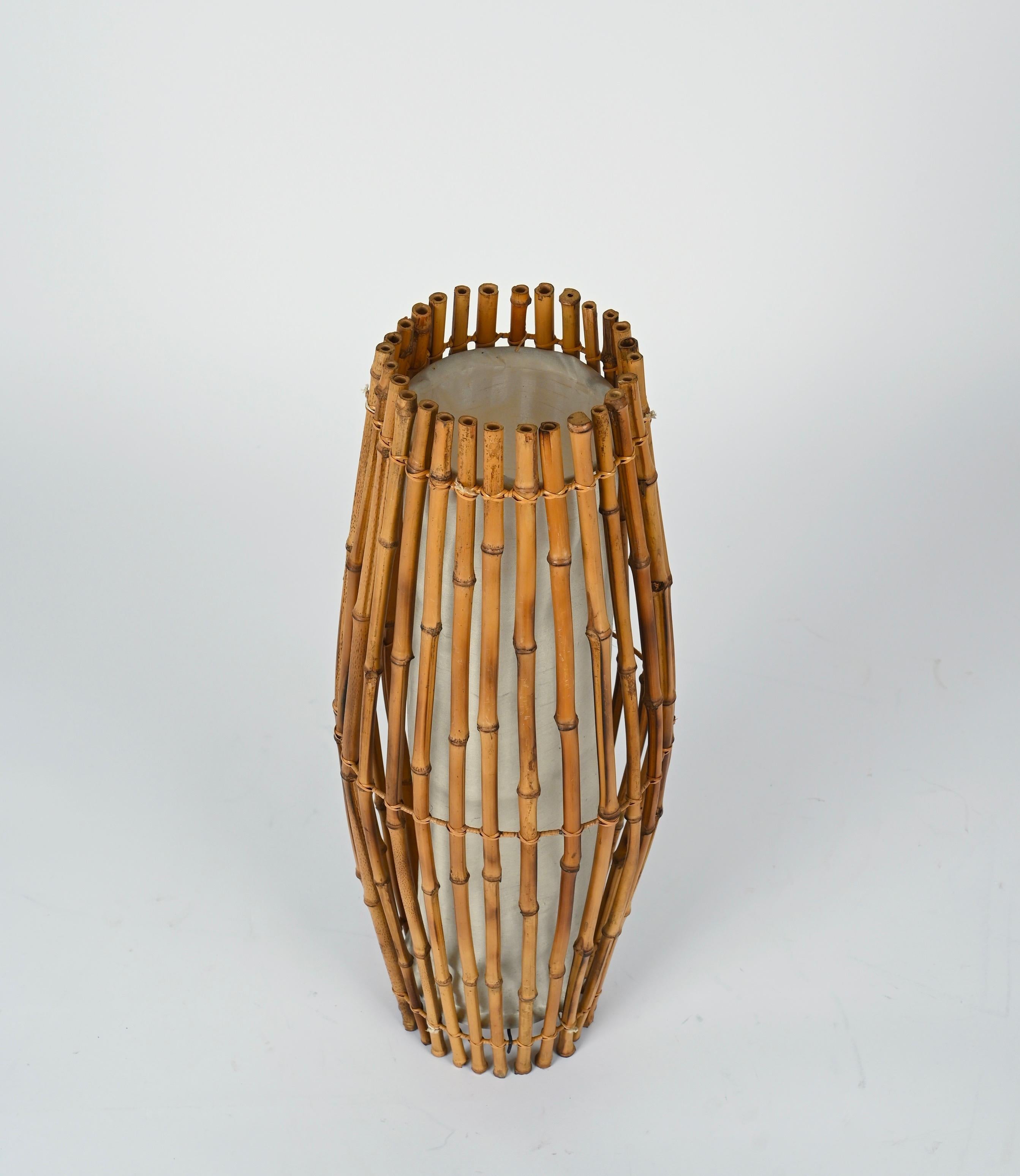 Set of Three Midcentury Bamboo and Rattan Italian Floor Lamp after Franco Albini 10