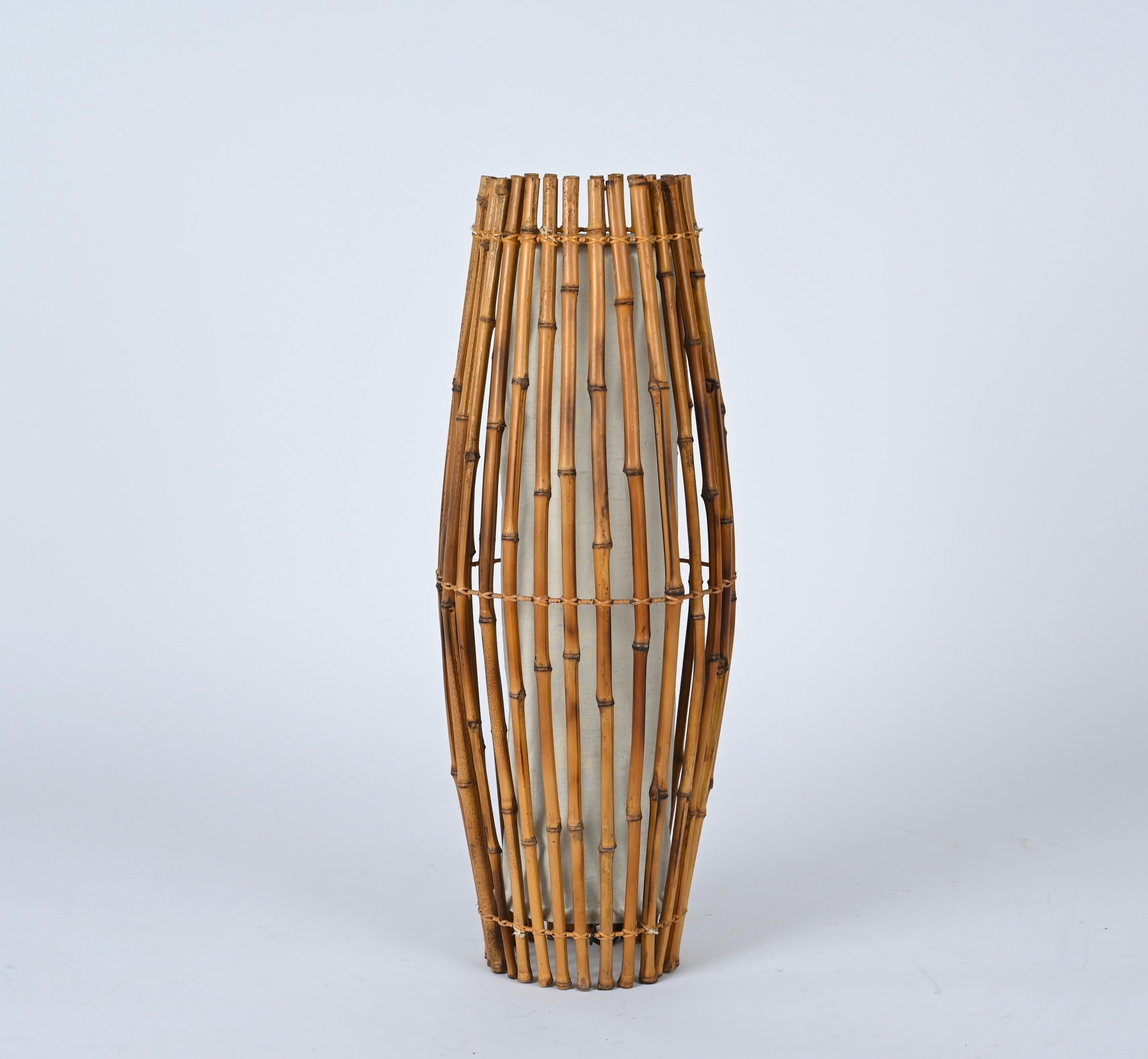 Set of Three Midcentury Bamboo and Rattan Italian Floor Lamp after Franco Albini 11