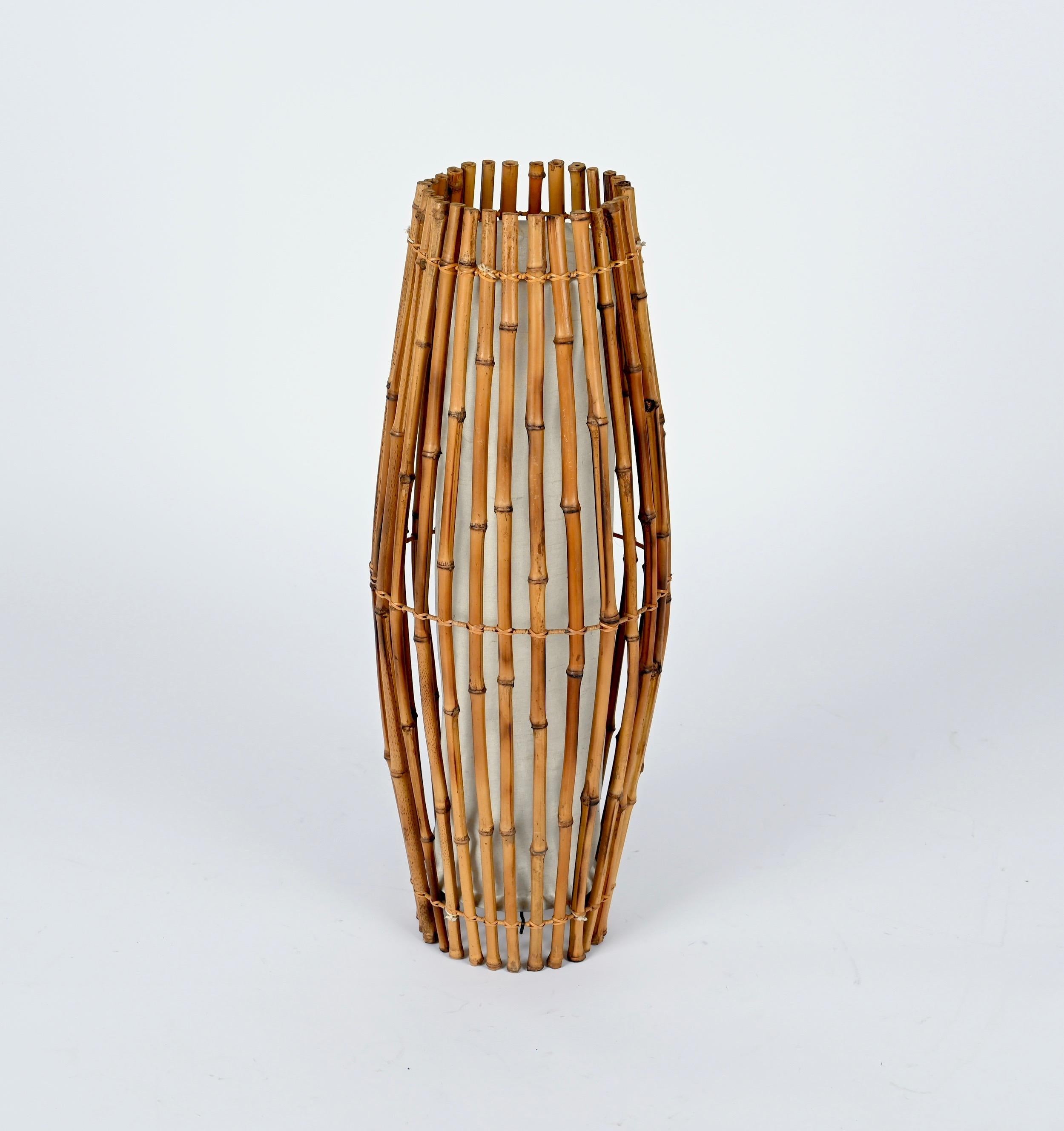 Set of Three Midcentury Bamboo and Rattan Italian Floor Lamp after Franco Albini 12