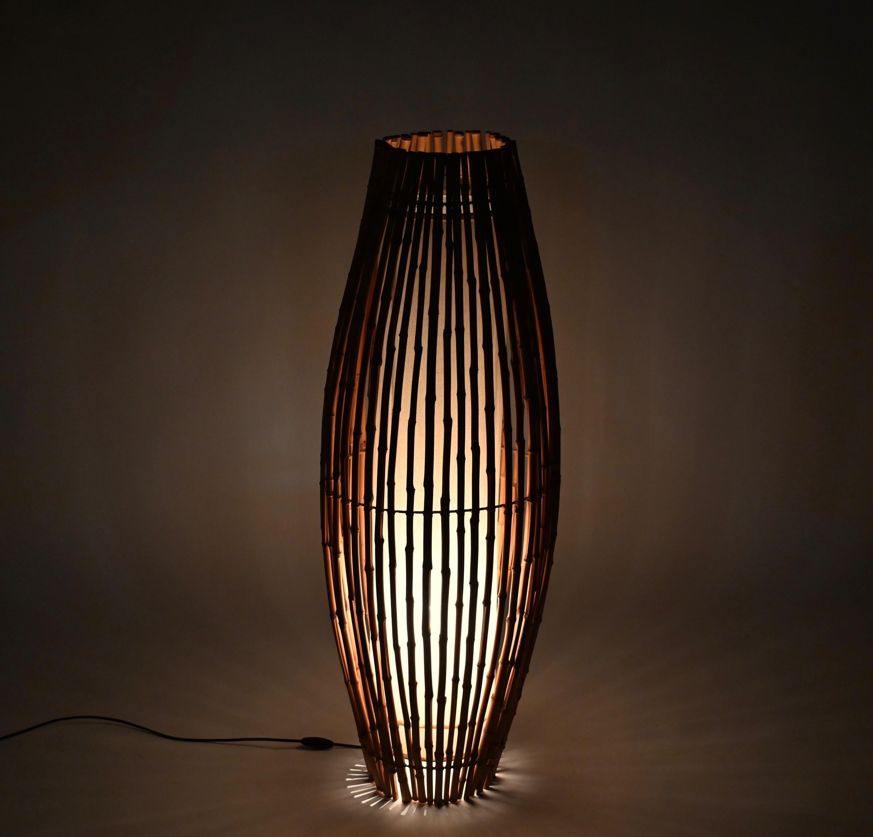 Set of Three Midcentury Bamboo and Rattan Italian Floor Lamp after Franco Albini 14